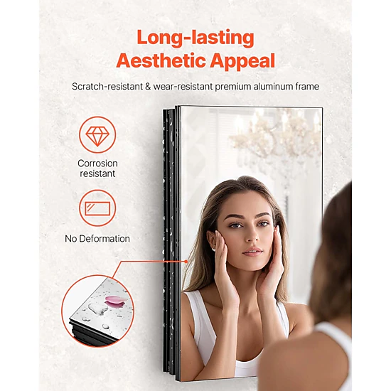 HONGGE Medicine Cabinet Medicine Cabinet for Bathroom with Mirror Aluminum Frame Bathroom Wall Cabinet Adjustable