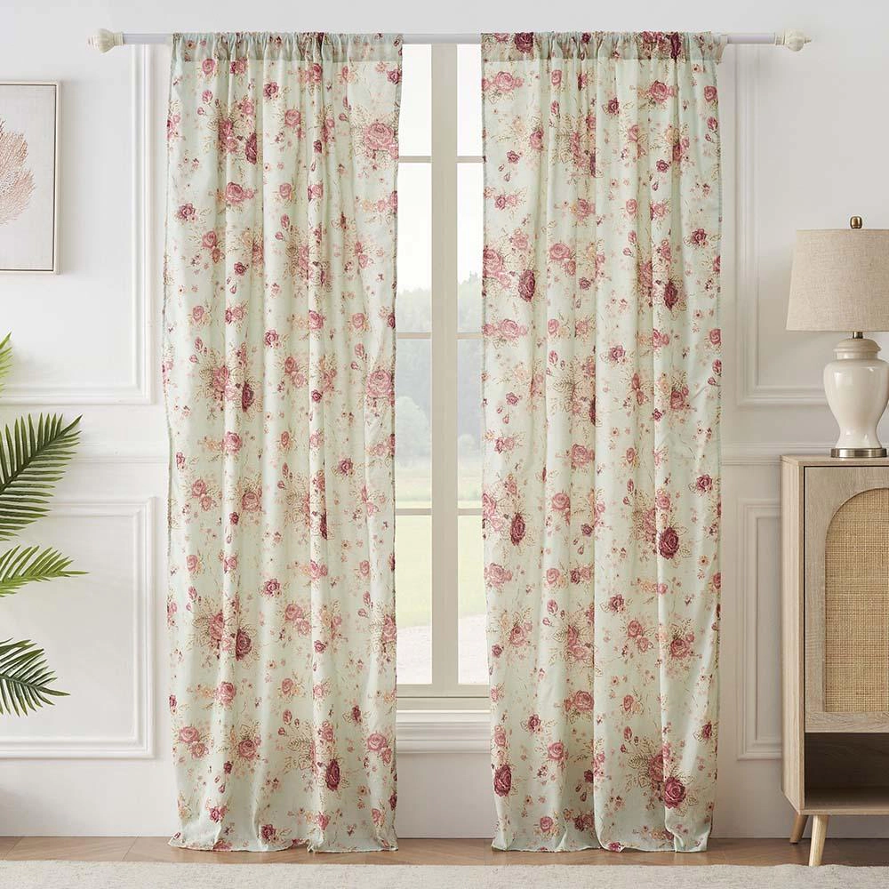 Greenland Home Antique Rose Light Filtering Window Panels with Tie Backs - Each 42"x84" Blue