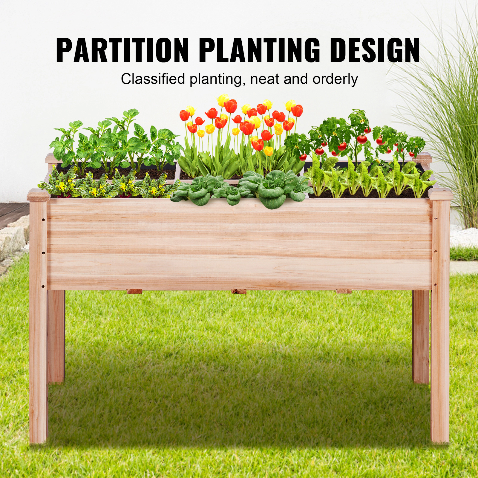 HONGGE 3.9x1.9x2.5 Ft Wooden Raised Garden Bed with Legs, Fir Wood Planter Box, Holds up to 220 lbs