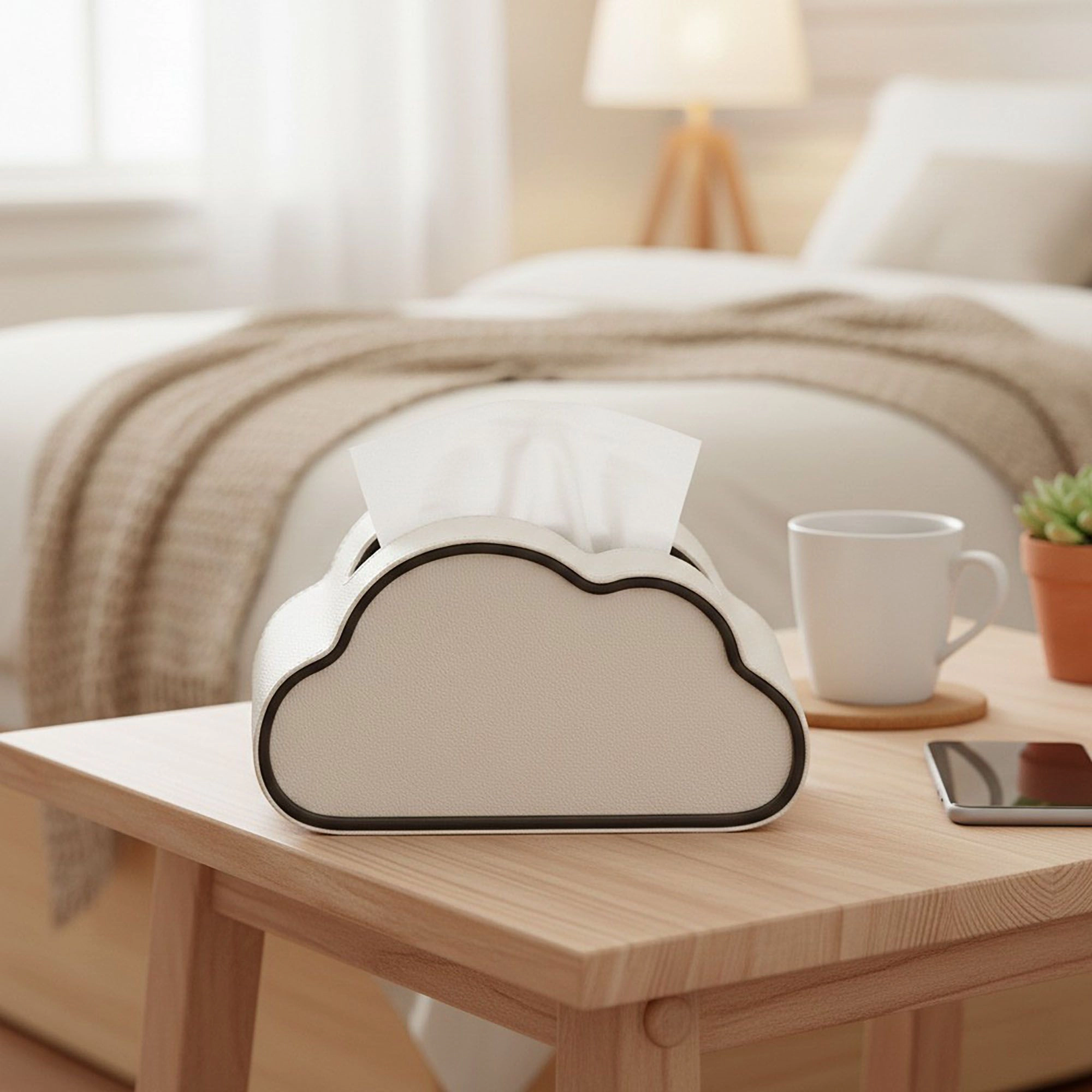 Alilang Unisex Cloud Shape Tissue Box Cover with Faux Leather Finish and Metal Trim