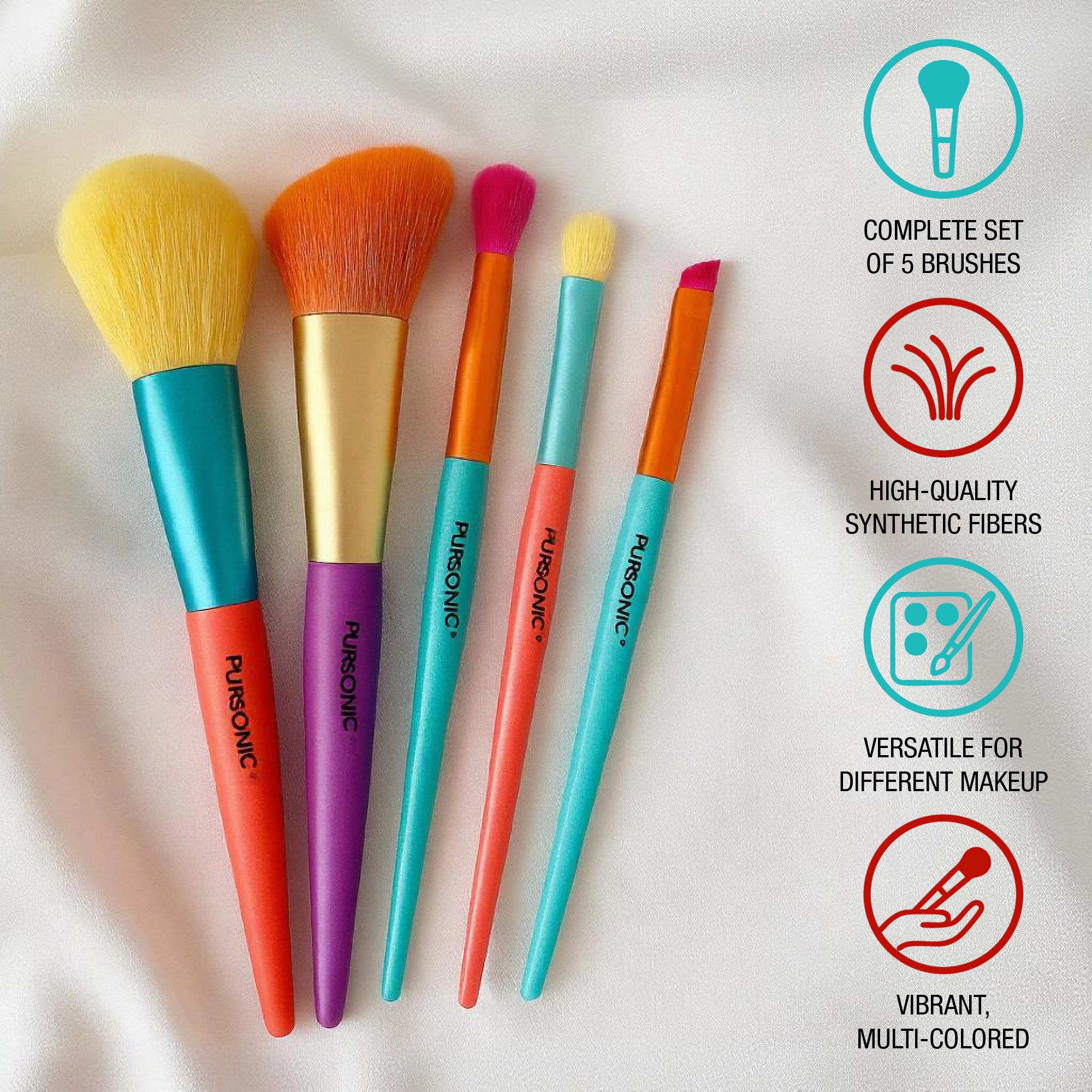 Pursonic Makeup Essentials Duo – LED Countertop Mirror + 5-Piece Brush Set