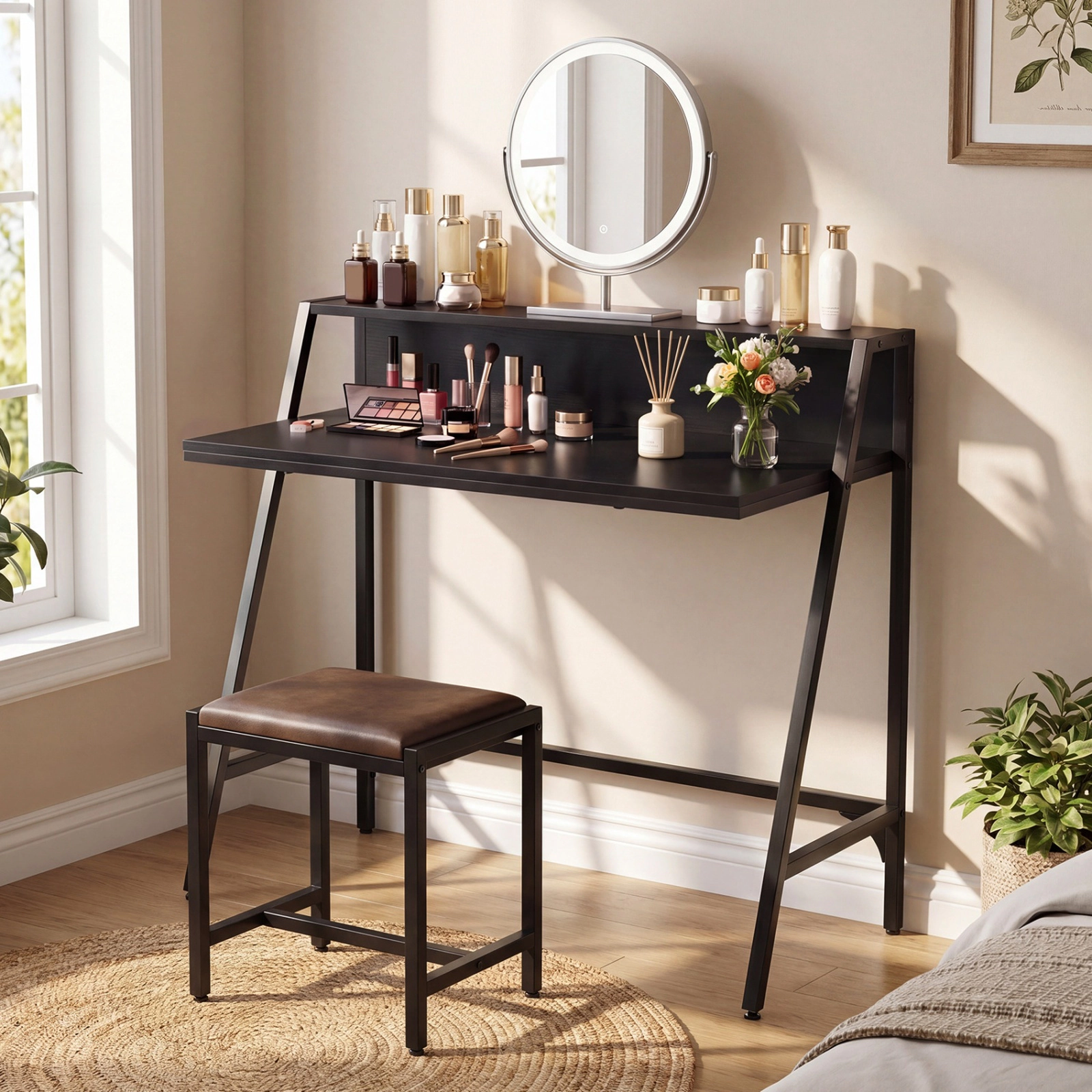 SUGIFT 31.5-in Industrial Writing Desk with Raised Shelf Metal Frame 220-Lb Capacity Rustic Brown/Black Small Desk
