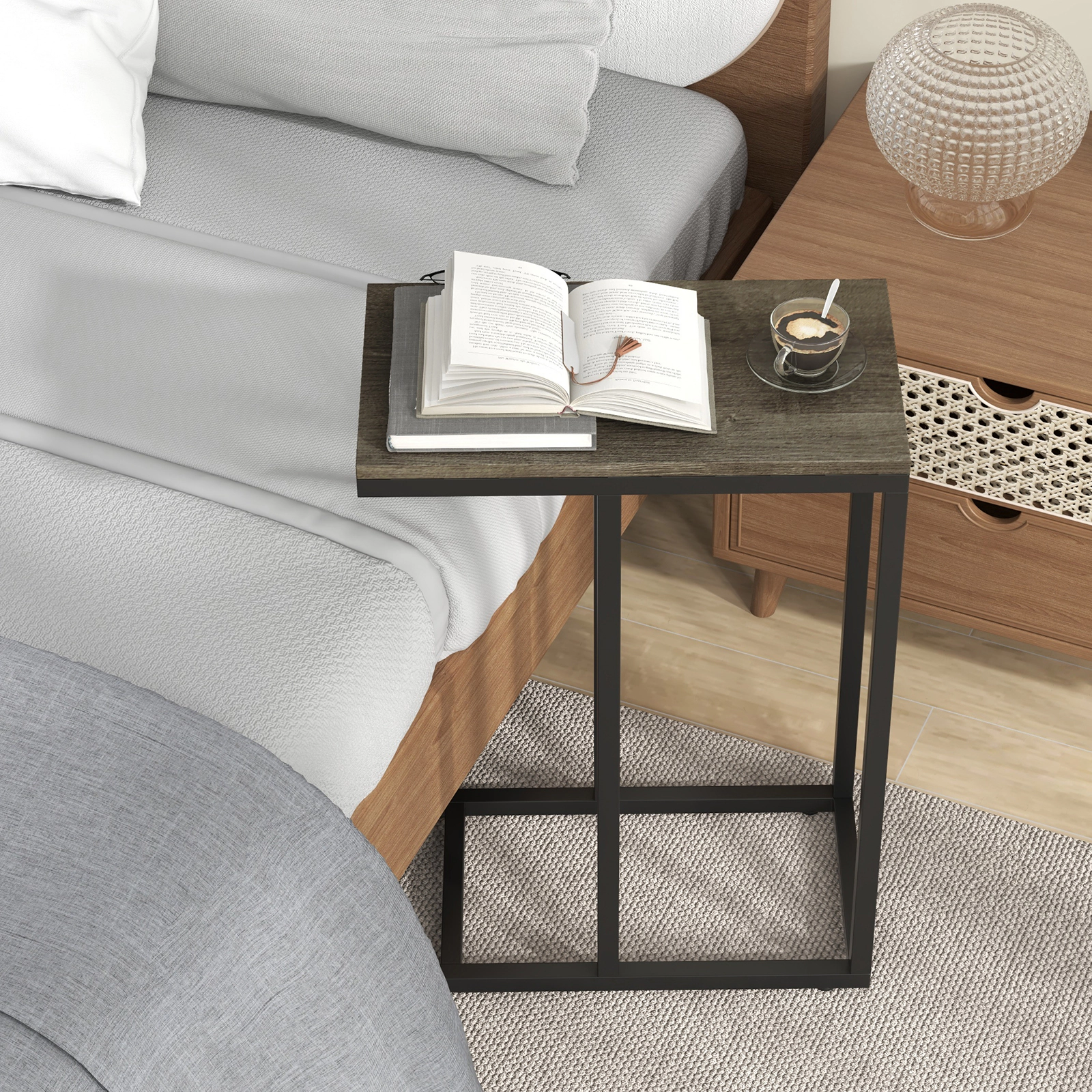 SUGIFT Heavy-Duty Metal Frame and 1 Low Base C-Shaped Side Table