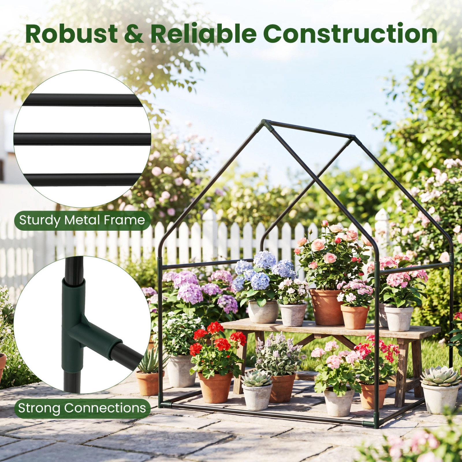 SUGIFT Sun-Protective Mini Green House Metal Frame with Waterproof Bottom Mat and Wind Ropes Medium 36-in Tall Clear