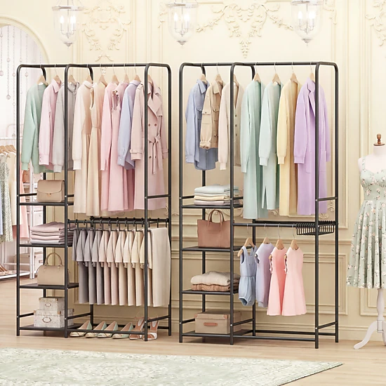 Glintex Portable Closet with 2 Rods 10 Pants Hangers and 4 Storage Shelves