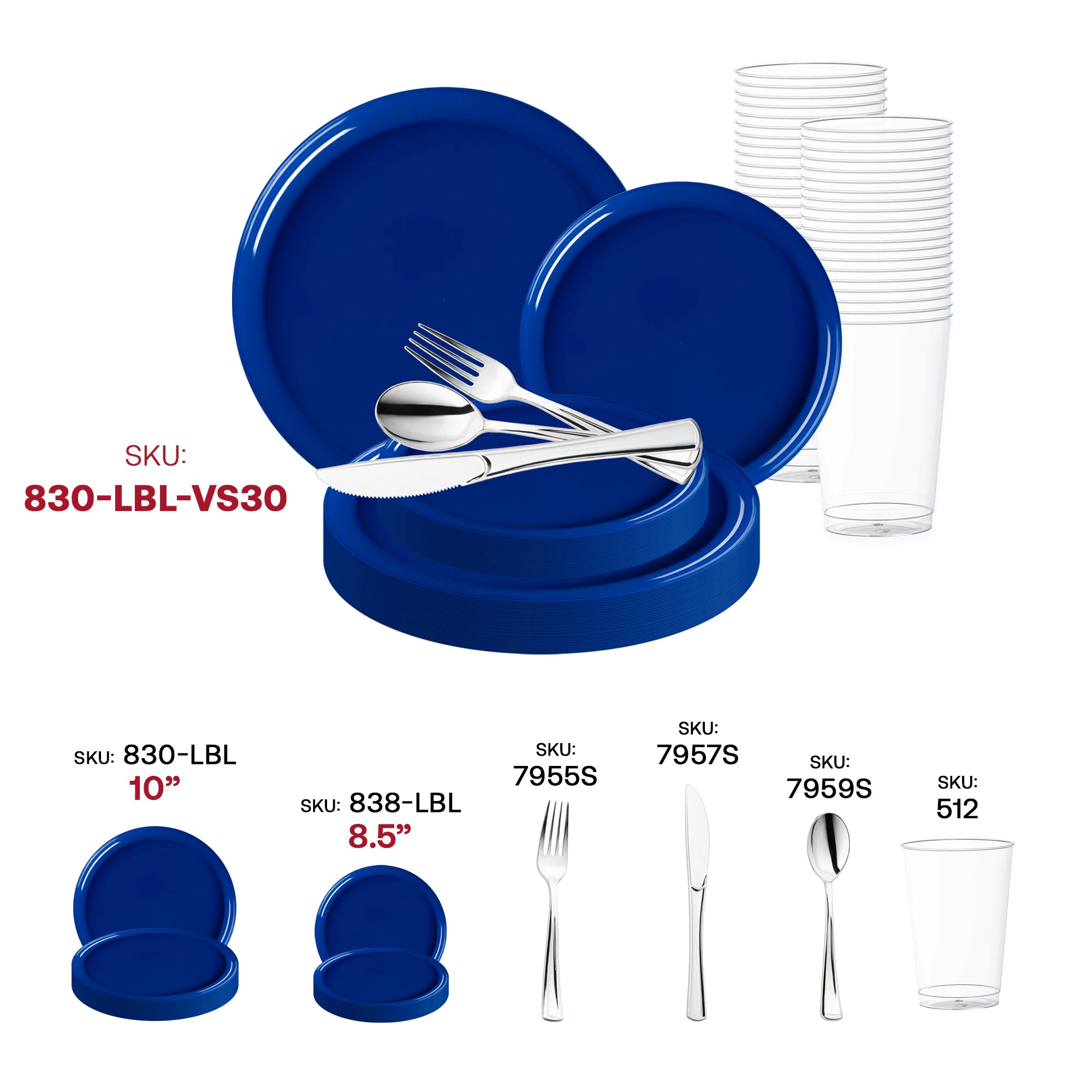 Smarty Had A Party Solid Blue Flat Round Disposable Plastic Wedding Value Set