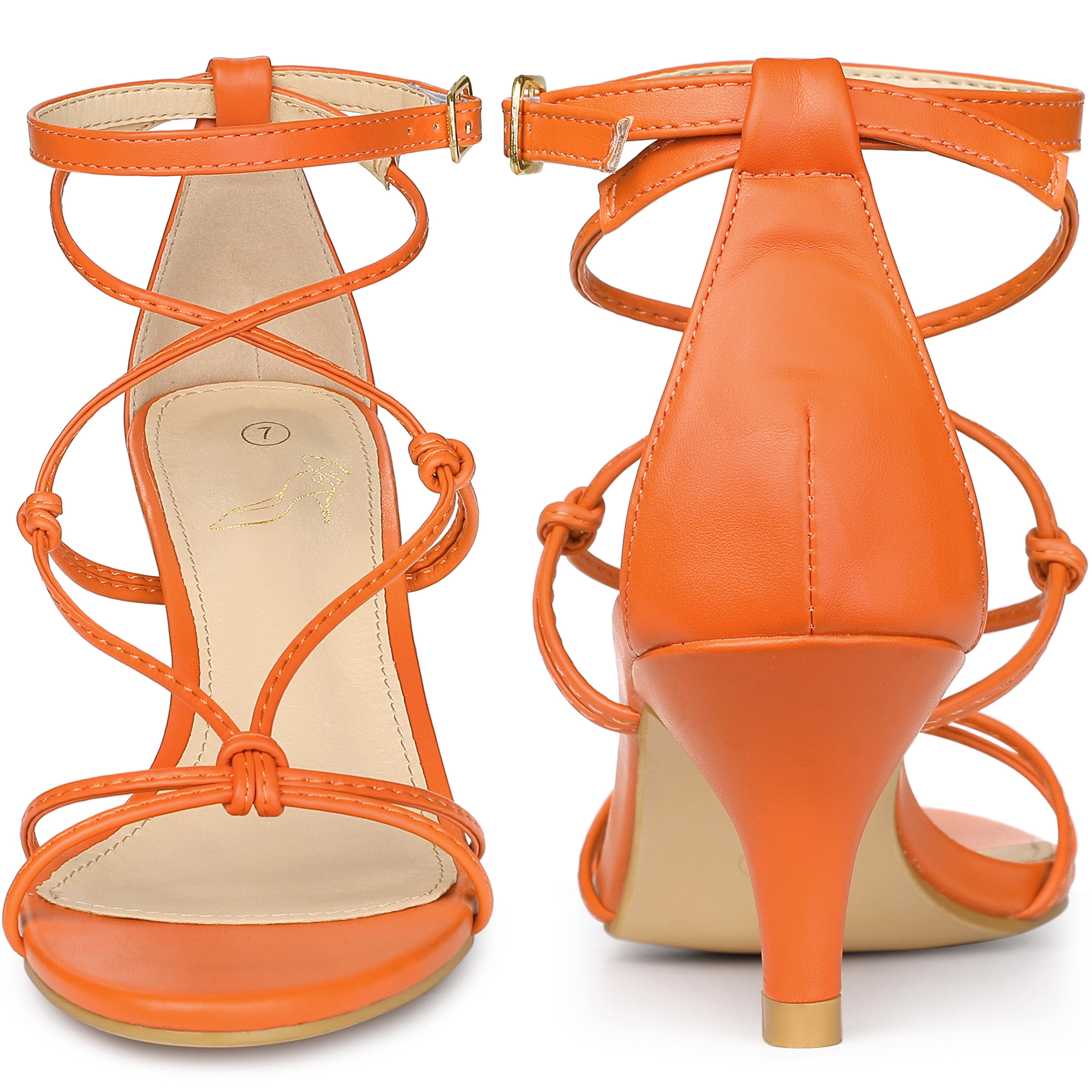 BLISSFUL STEP Women's Strappy Knot Ankle Strap Kitten Heels Open Toe Sandals