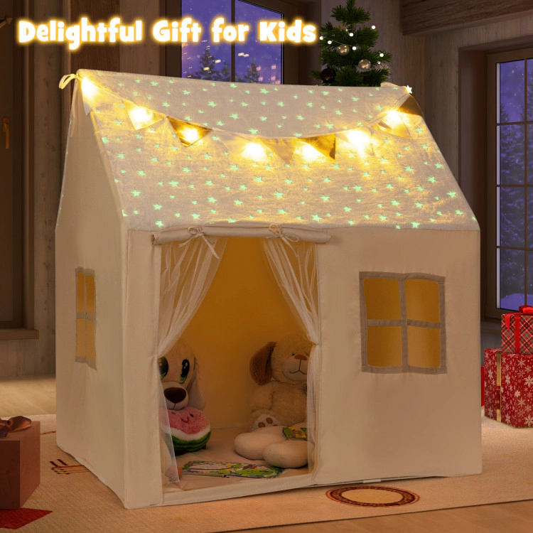 SUGIFT Glow in the Dark Star Kids Play Tent Playhouse with Mat 51-in Tall Ages 3+ 4-Piece Beige