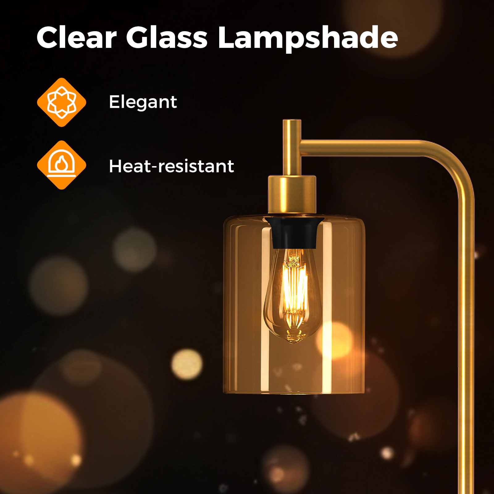 SUGIFT Modern Metal Floor Lamp with Hanging Glass Lampshade and Foot Switch 66-in Tall E26 Socket Black/Gold