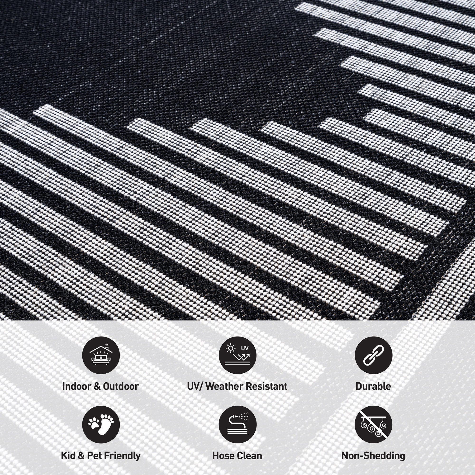 World Rug Gallery Geometric Indoor/Outdoor Flat Woven Area - Natural Jute-Style Patio for Backyard Porch Deck