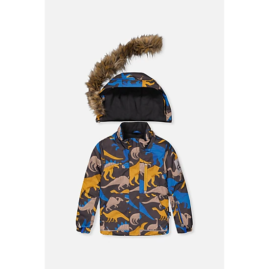 Deux par Deux Boys Dinosaur Print Two Piece Play Snowsuit with Hooded Jacket and Snow Pants