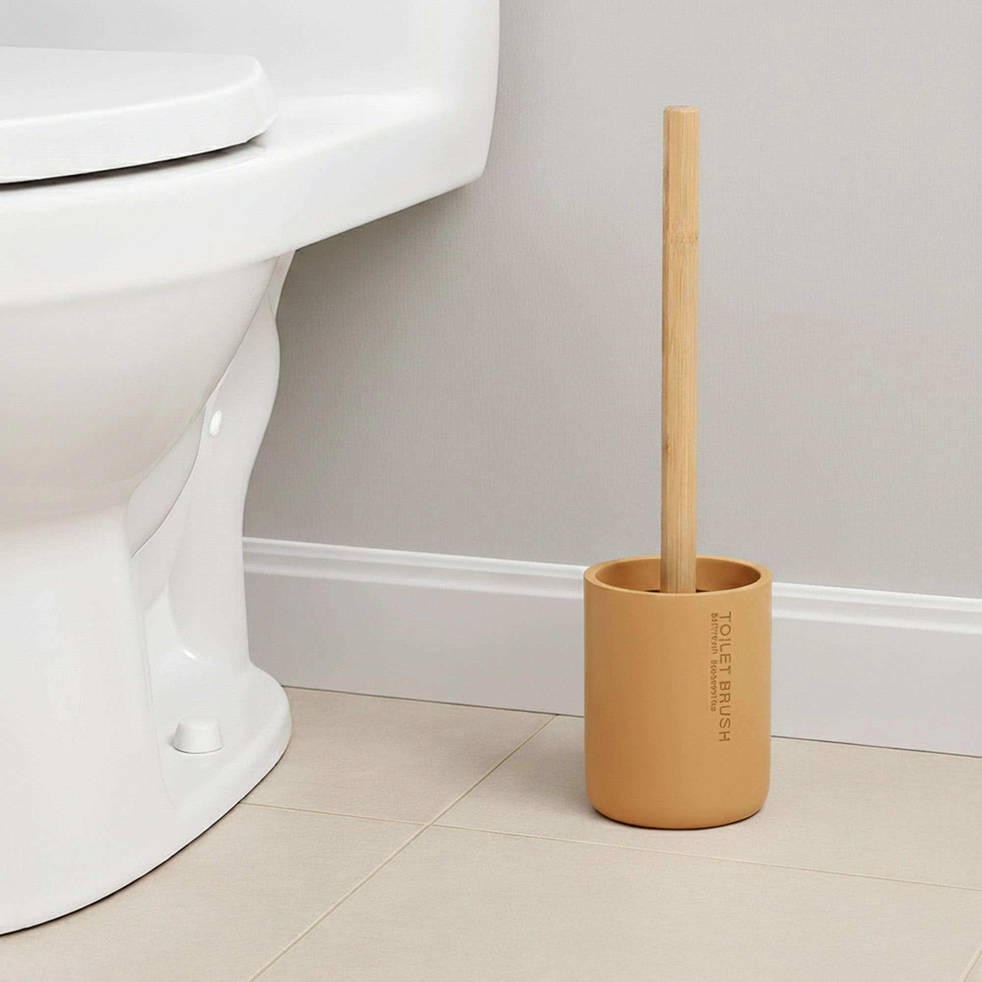 Evideco French Home Goods Willis Toilet Brush Set - Matte Polyresin Cup with Bamboo Handle