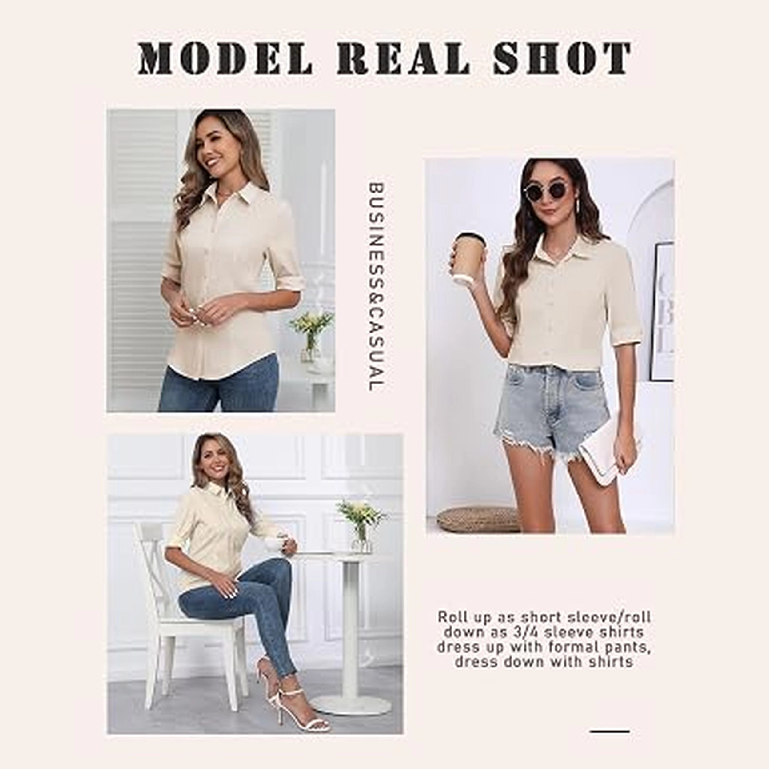 Zeagoo Button Up Shirt Women  Collared Shirts Fitted Buttoned Down Blouse Tops