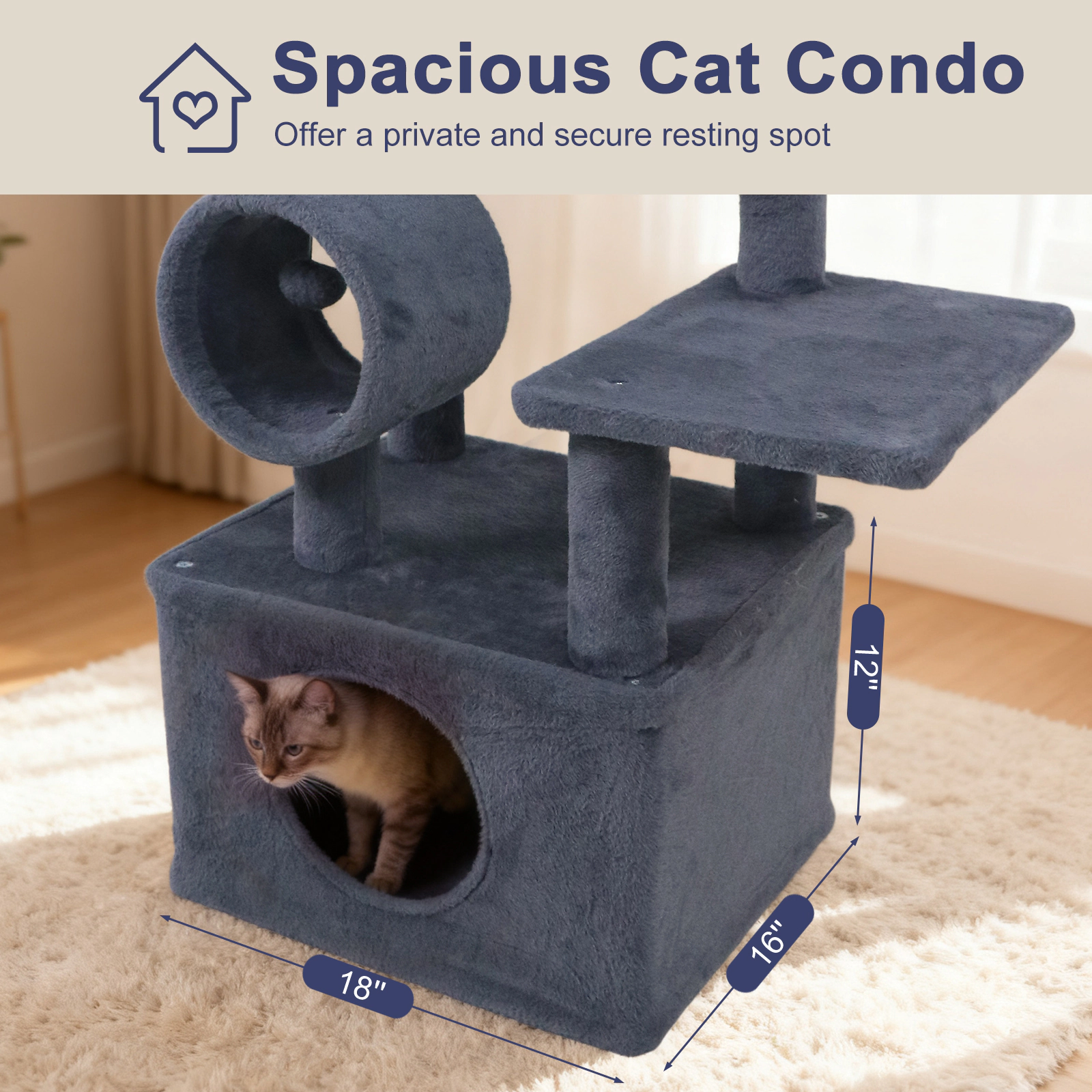 SUGIFT Gray 48 in Multi-Level Kitten Tower with Large Condo and Jute Scratching Posts