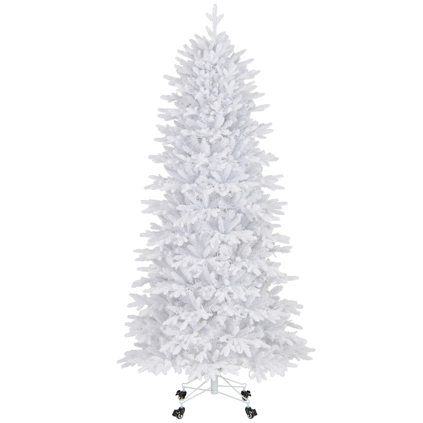 SUGIFT 7-ft White Pre-Lit Flocked Artificial Christmas Tree with 1880 Tips 900 LED Lights and 4 Wheels