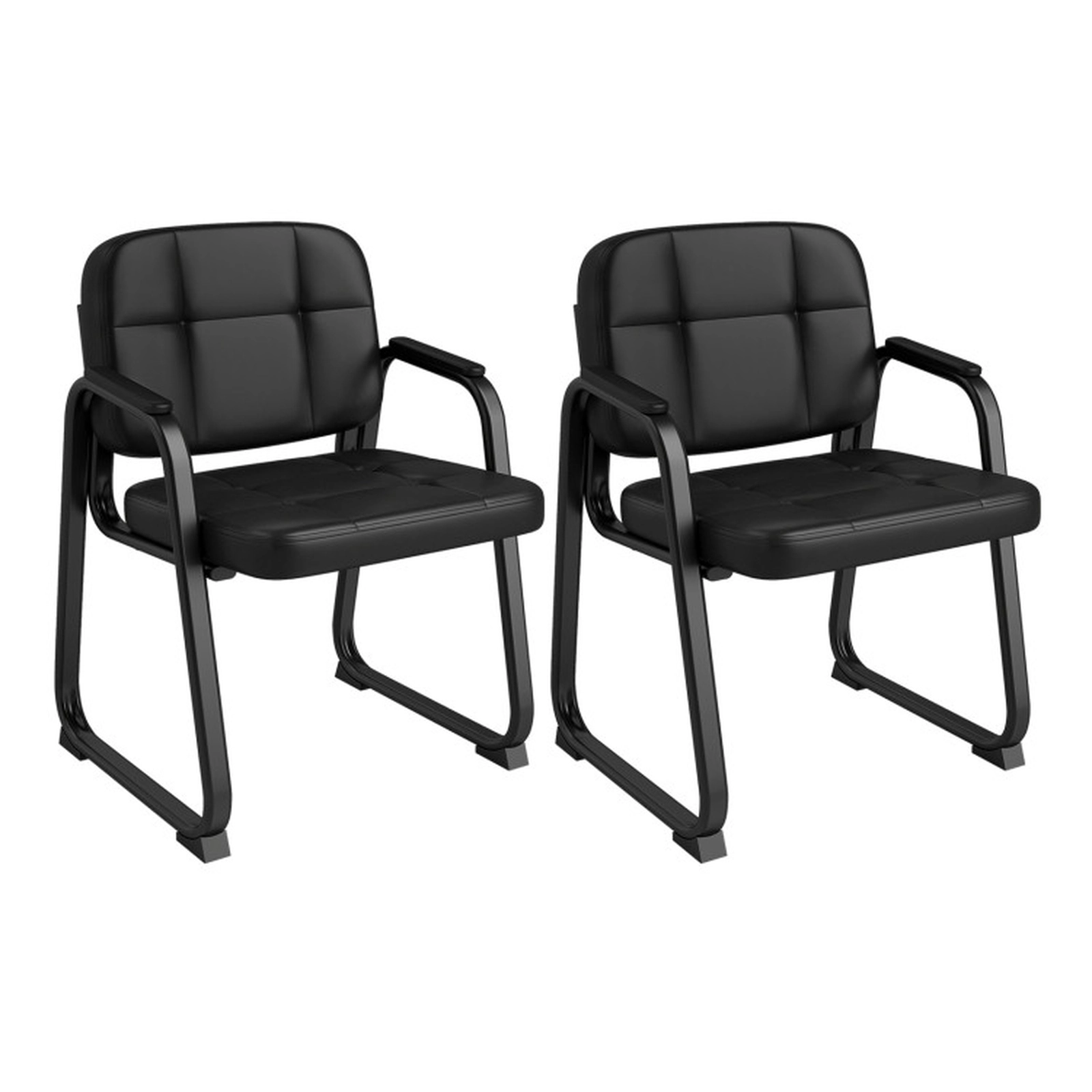 SUGIFT Padded Leather Waiting Room Guest Chairs Set of 2 with Armrests 330-lb Capacity Black 18-in Seat Height
