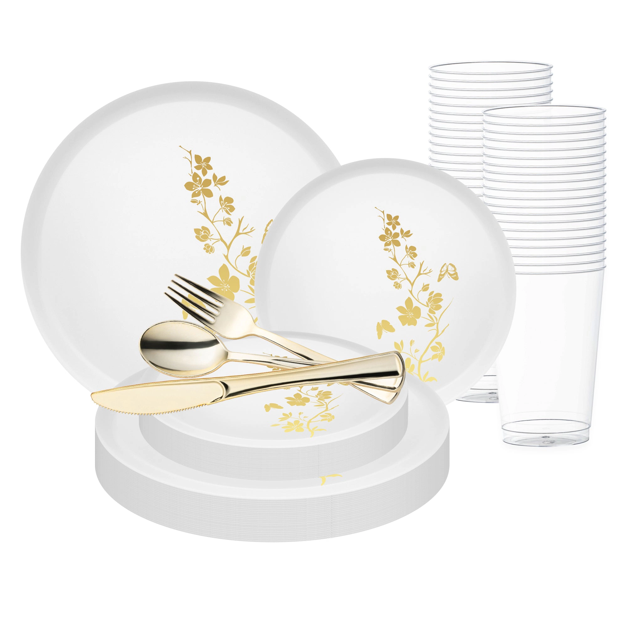 Smarty Had A Party White with Gold Floral Plastic Wedding Value Set