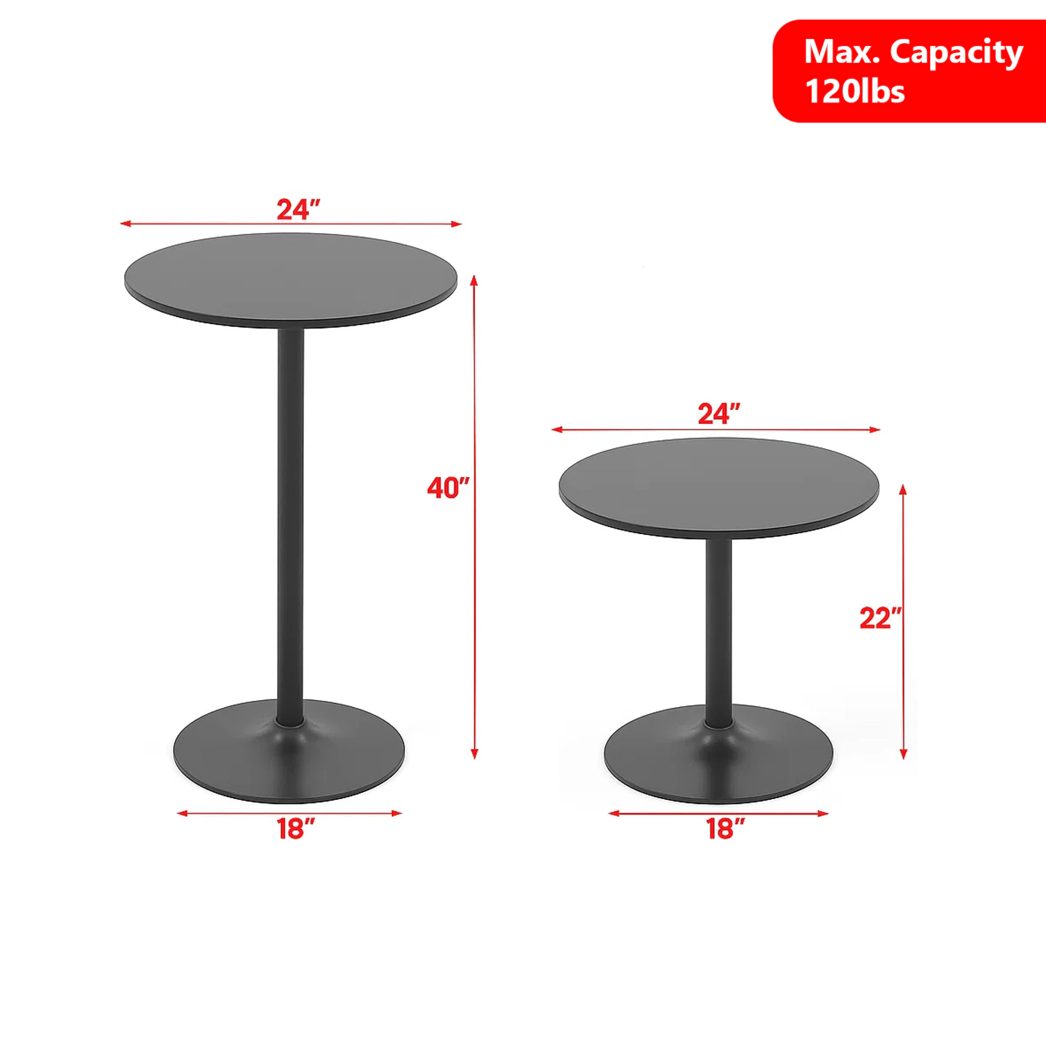 Hivvago 24-Inch Stylish Round End Table with Engineered Wood Top and Black Metal Support