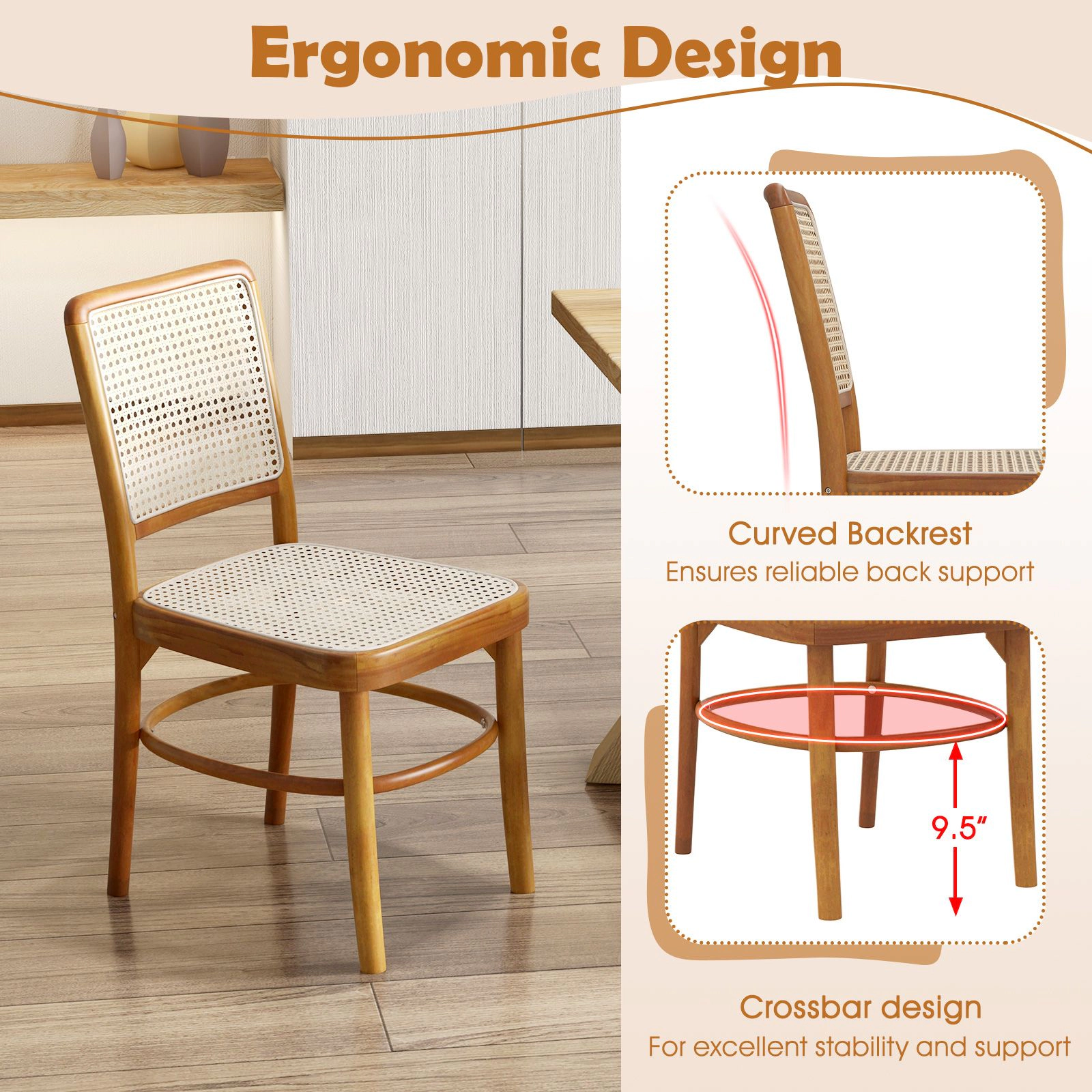 SlickBlue Boho Rattan Dining Chairs Set of 2, Teak Wood Frame, Armless