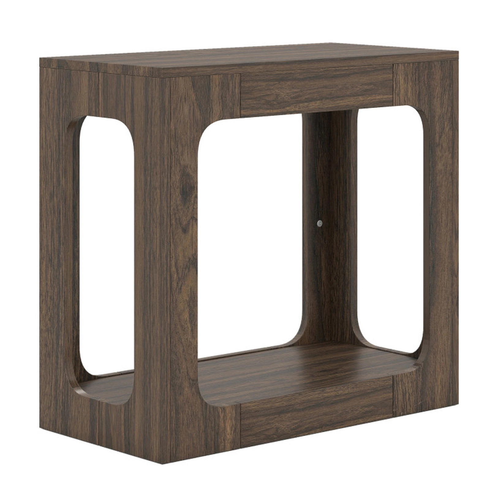 SUGIFT 23.5-Inch Narrow 2-Tier End Table with Open Shelf, Walnut Finish