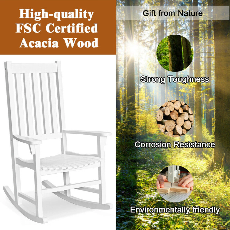 Hivvago Indoor Outdoor Wooden High Back Rocking Chair
