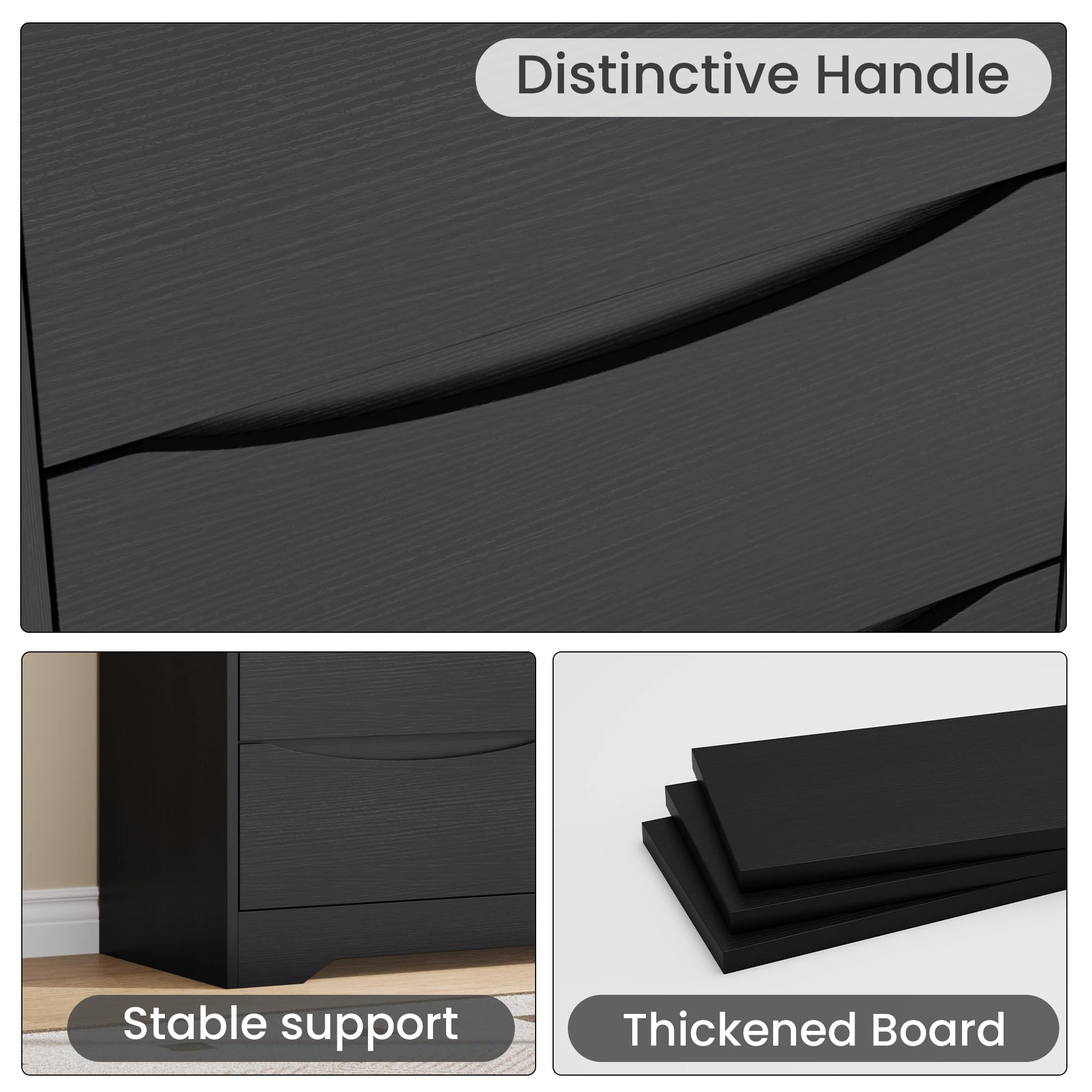 6 Drawer Modern Dresser with Hidden Handles, 47" Wide Large Double Storage Chest for Bedroom Living Room Hallway