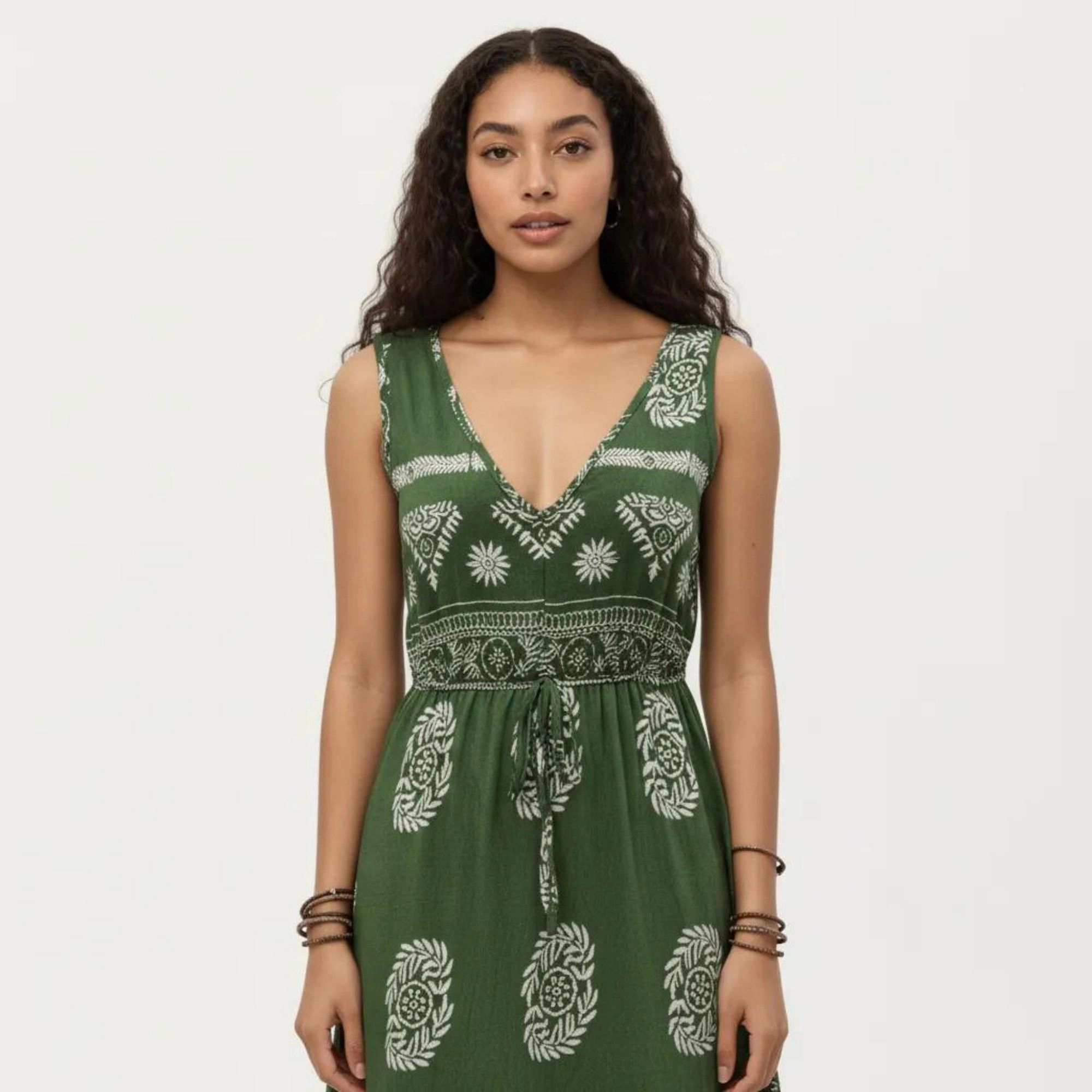 Anna-Kaci Womens Sleeveless V-Neck Bohemian Tiered Maxi Dress