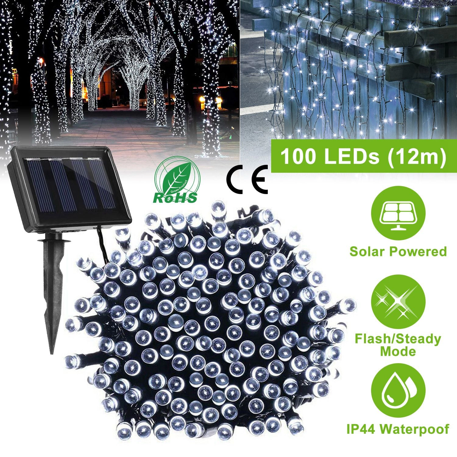 GBruno Solar LED String Lights 100-Light 39 Ft