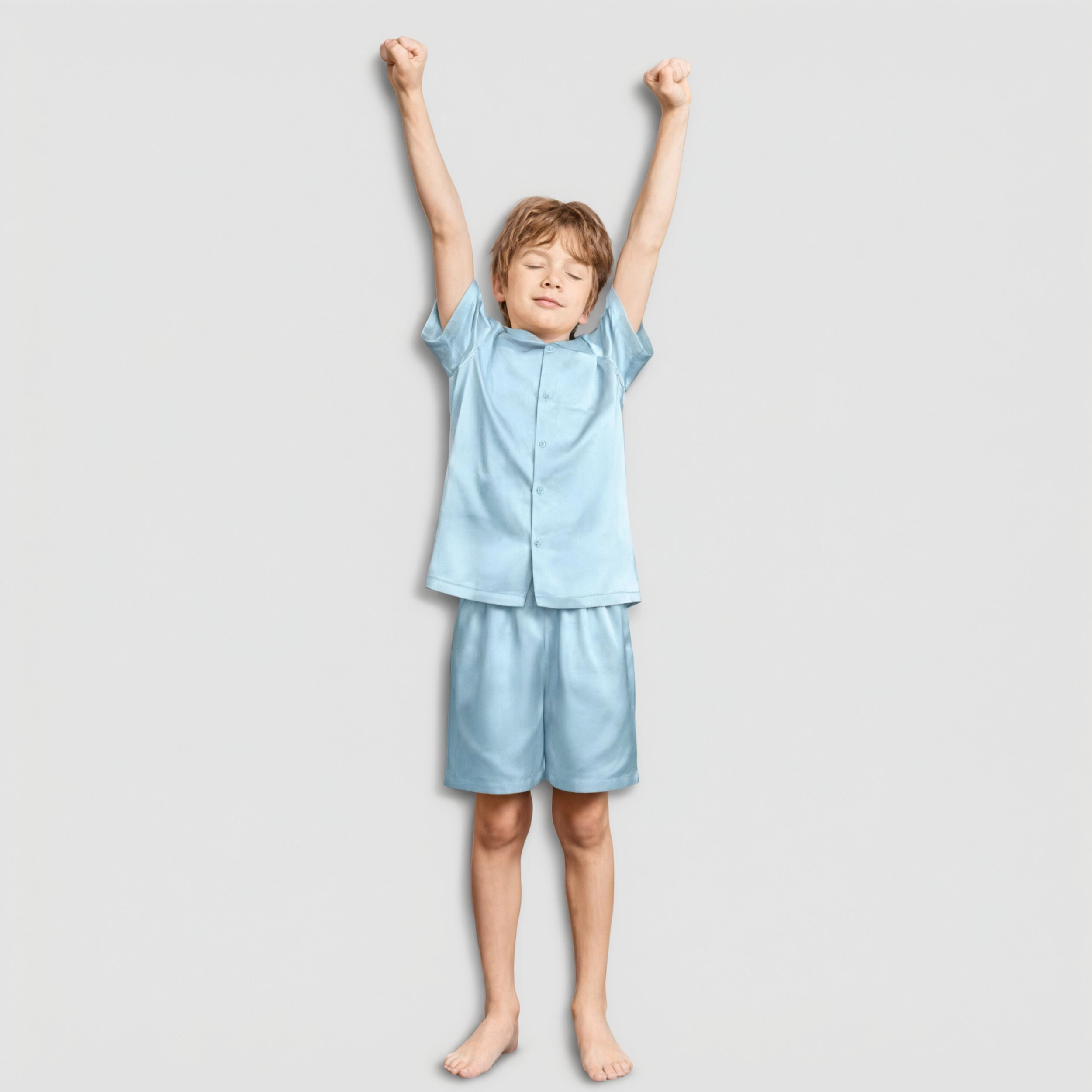 Arshiner Boy's Silk Satin Short Sleeve Button Down Pajama Set