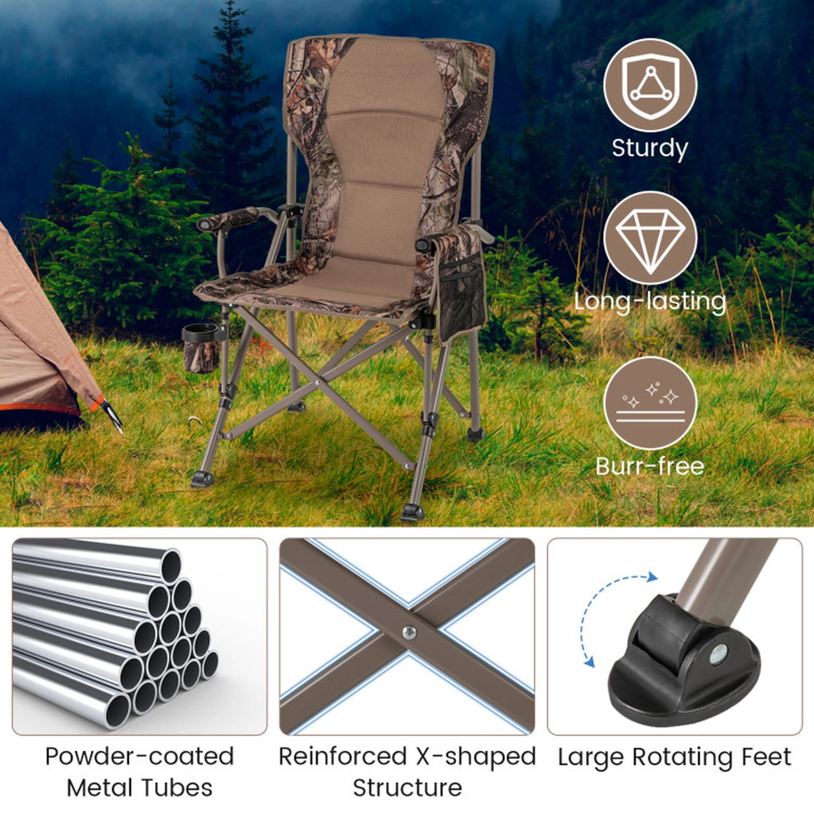 SUGIFT 400-lb Capacity 600D Oxford Folding Camping Chair with Cup Holder Mesh Pocket and Carry Bag