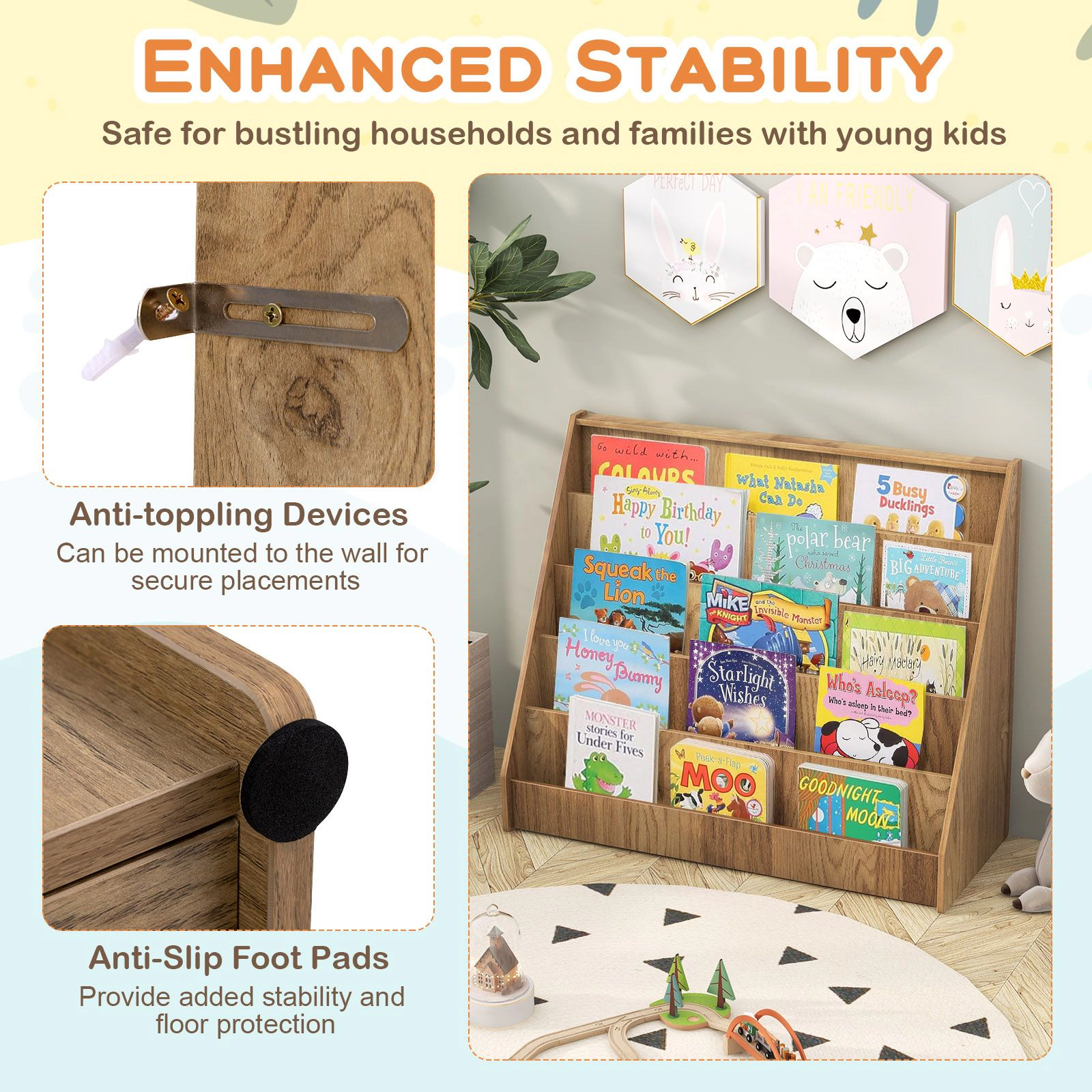 SlickBlue 5 Tier Kids Book Display Rack for Bedroom Playroom