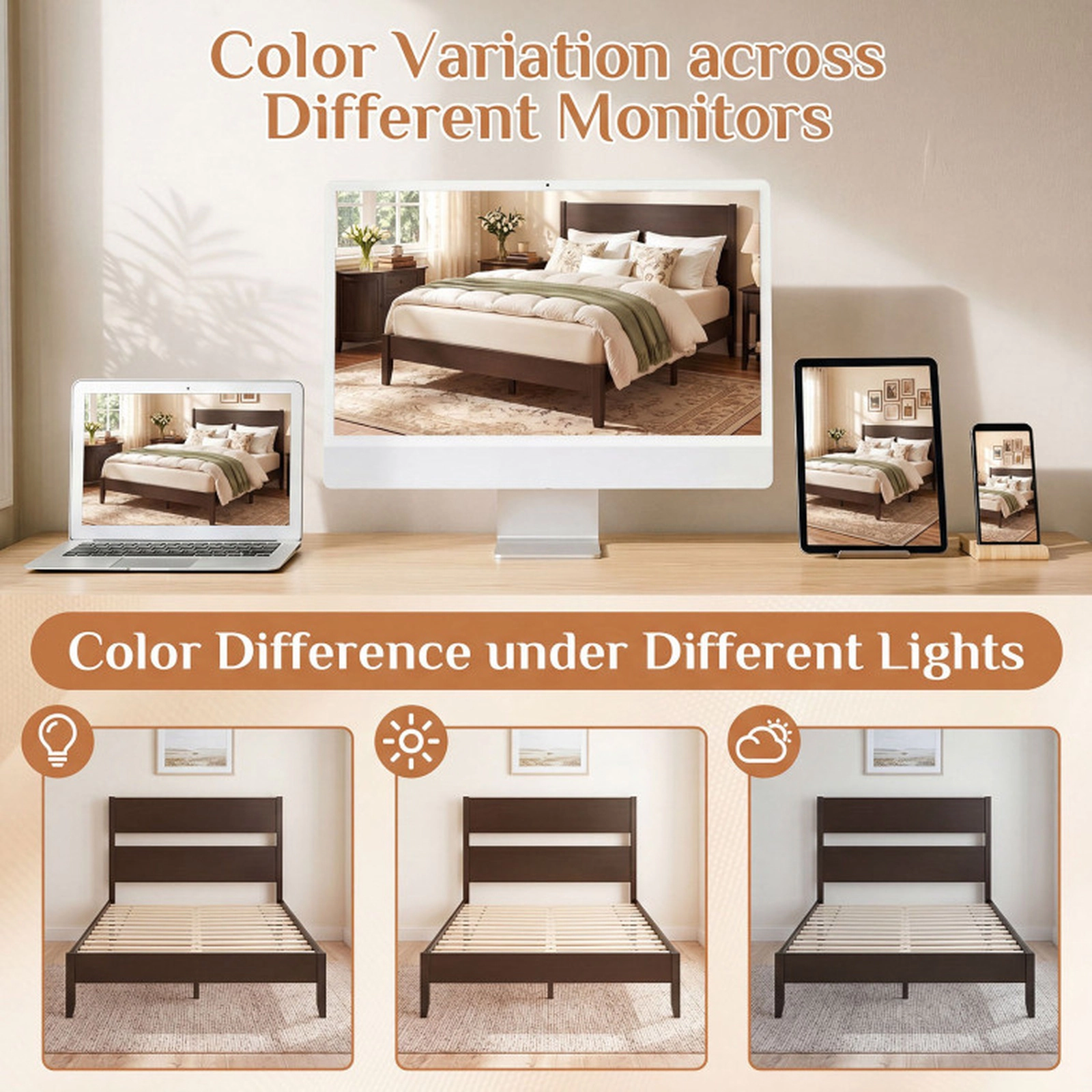 SUGIFT Full Bed Frame with Solid Wood Legs 800-Lb Capacity 79.5-in Frame Dark Walnut Warm Brown