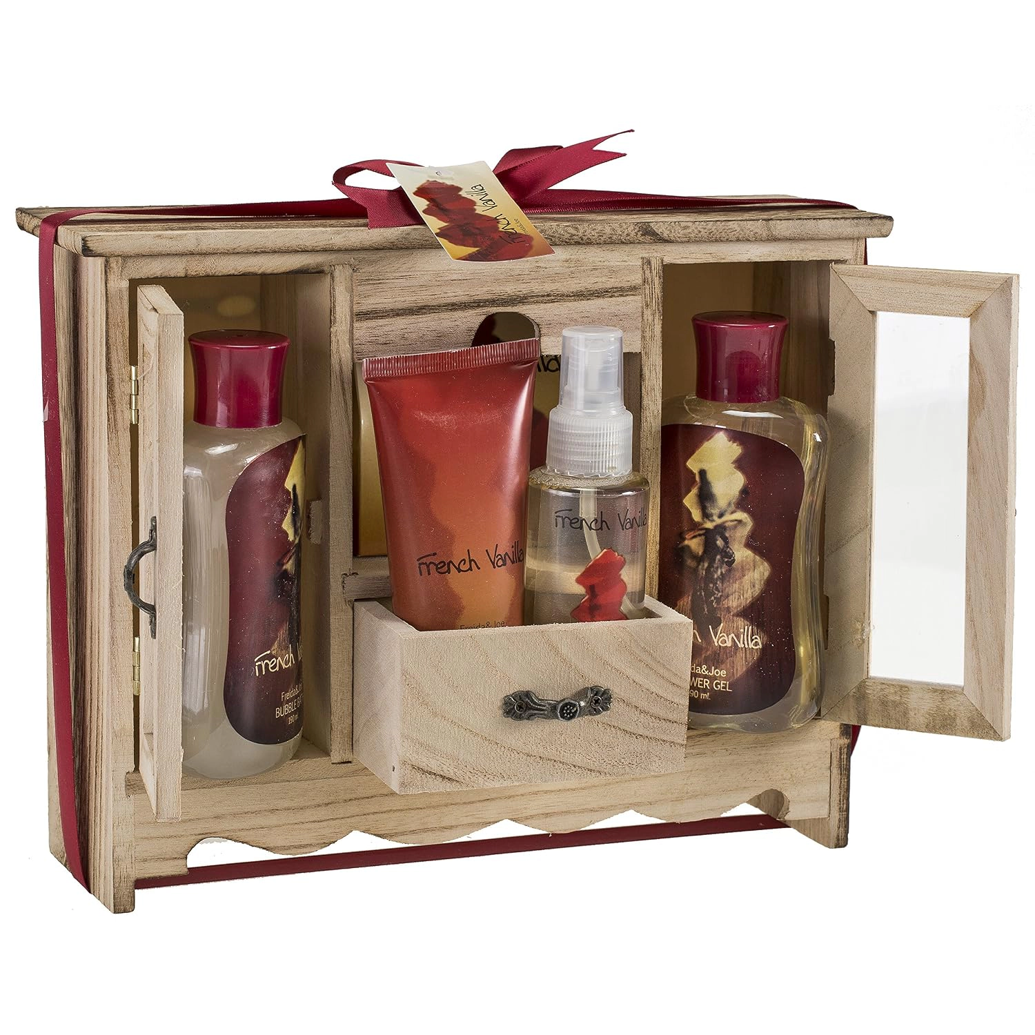 French Vanilla Spa Gift Set In Natural Wood Curio Valentine's Gift