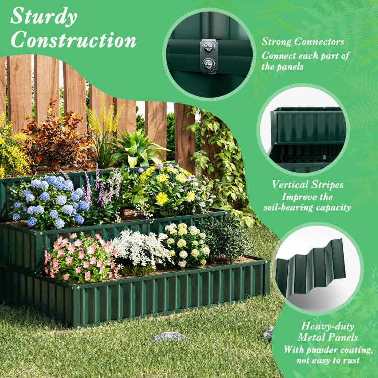 Hivvago Heavy-Duty Metal Outdoor 3-Tier Raised Garden Bed Planter Box