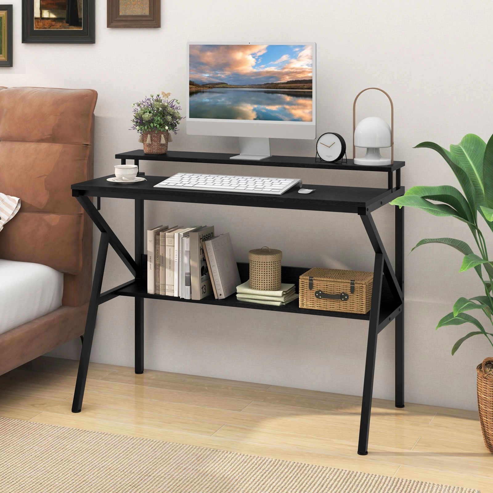 SlickBlue Space Saving Computer Desk with Monitor Stand and Hook