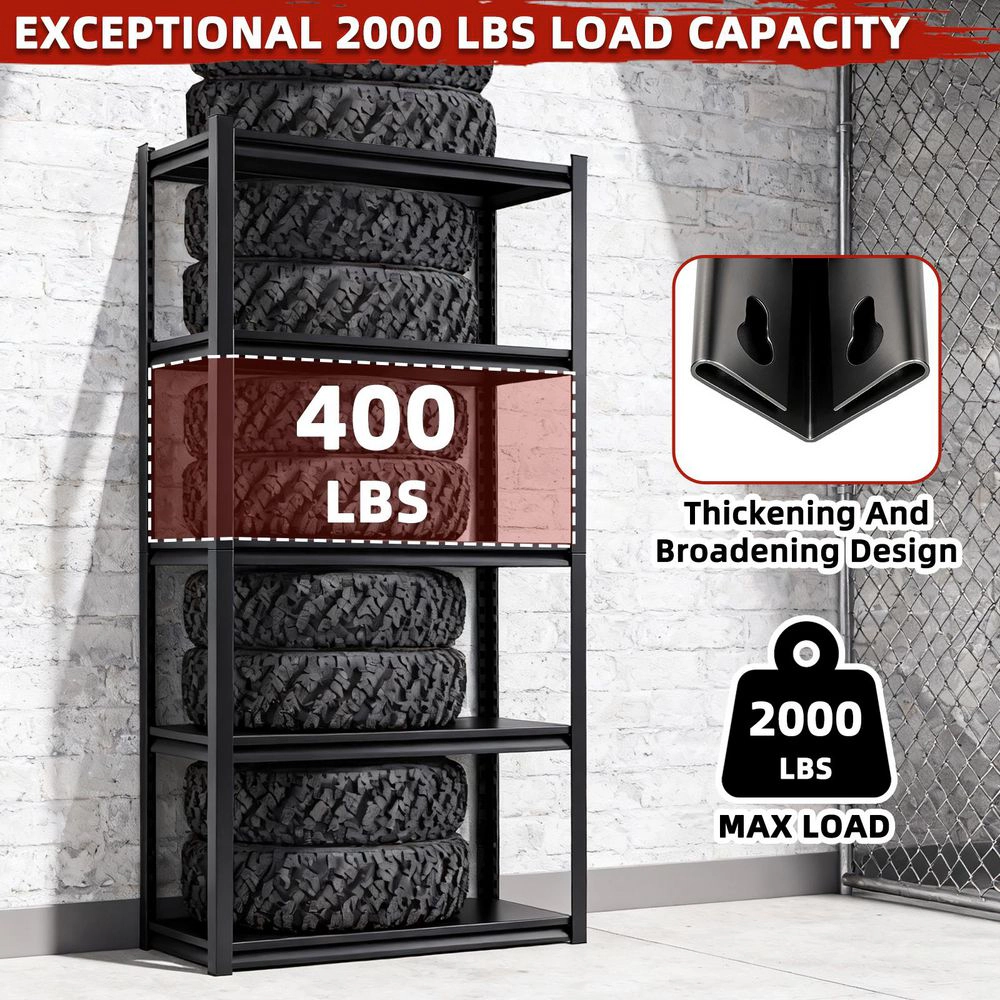 Flynama 5-Shelf Steel Heavy Duty Freestanding Garage Storage Shelving Unit in Black (35.4 in. W x 72 in. H x 15.7 in. D)