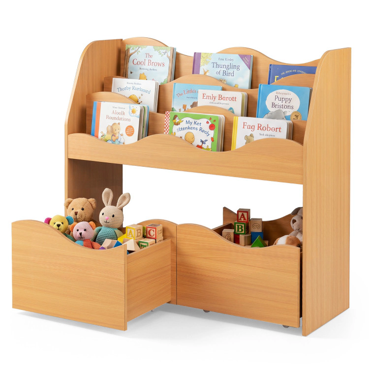 Hivvago Kids Toy Wooden Storage Organizer with 2 Rolling Drawers for Room