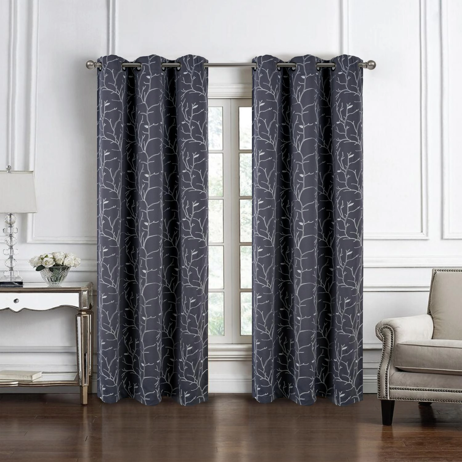 RT Designer Collection Luciana Embroidered Blackout Luxurious Decorative Grommet Curtain Panel 54" x 90" Charcoal