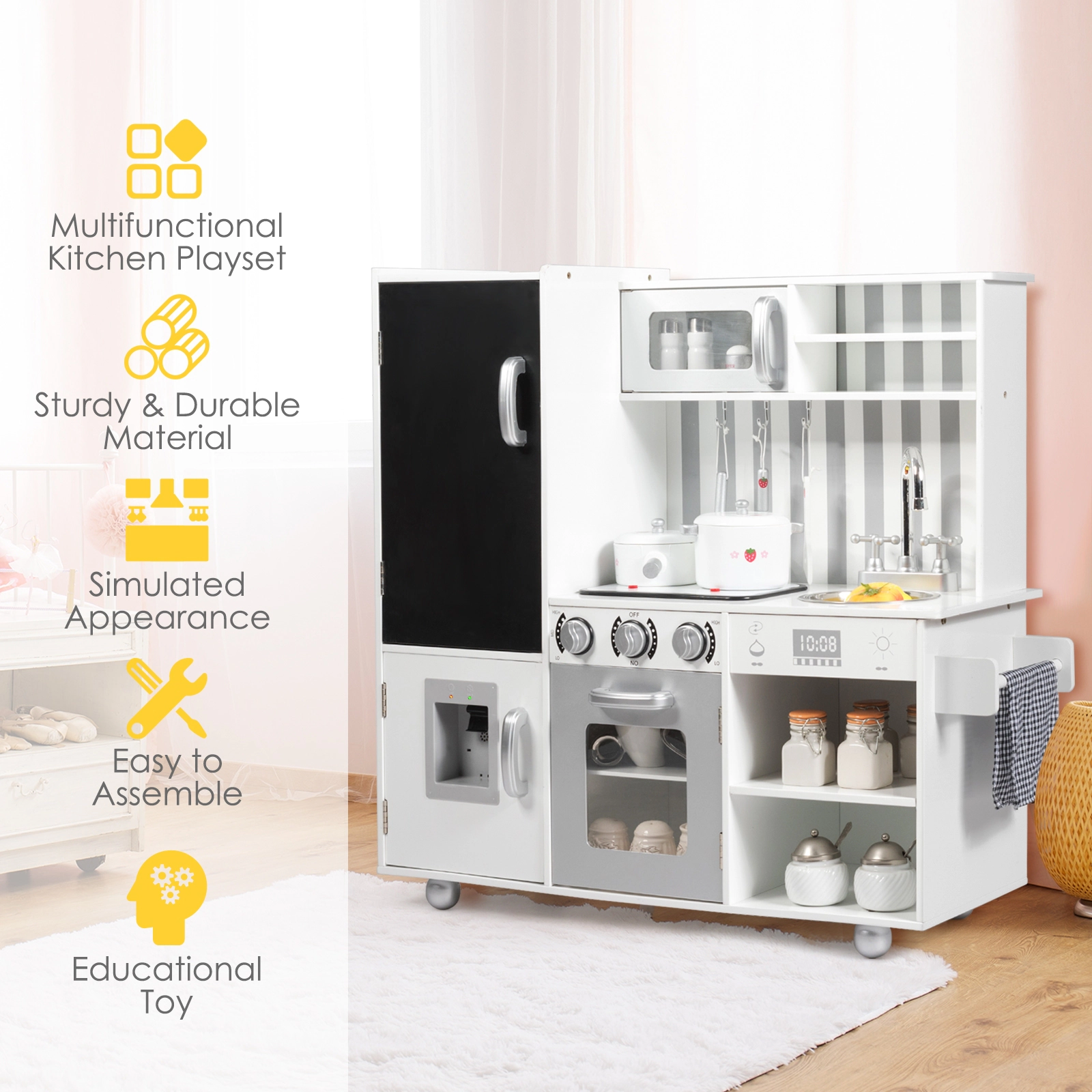 Hivvago Wooden Pretend Play Kitchen Sets with Simulated Sound