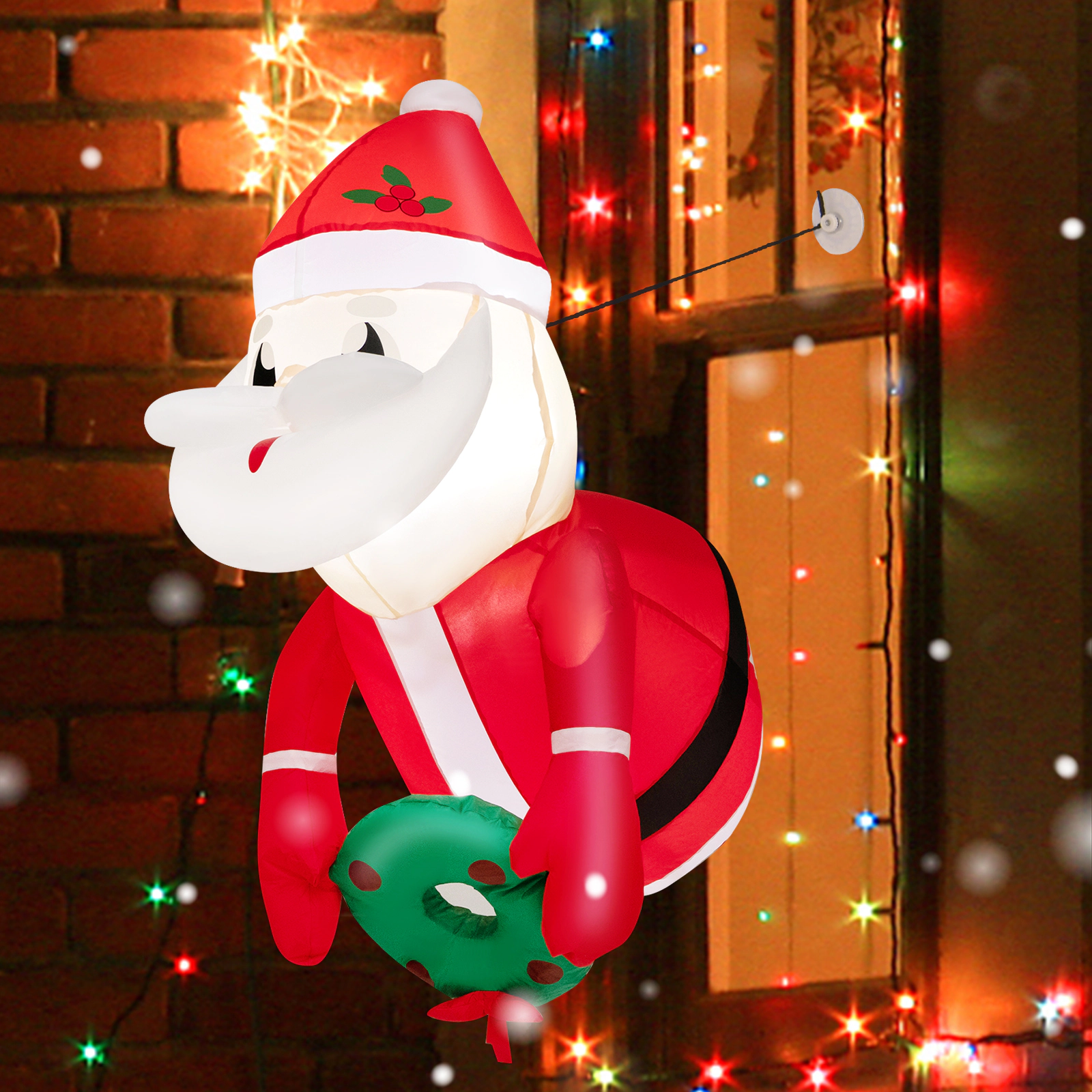 SUGIFT 3.3-ft Lighted Inflatable Santa Claus Window Decoration with Built-in Blower 0.9-lb Polyester Fabric Red