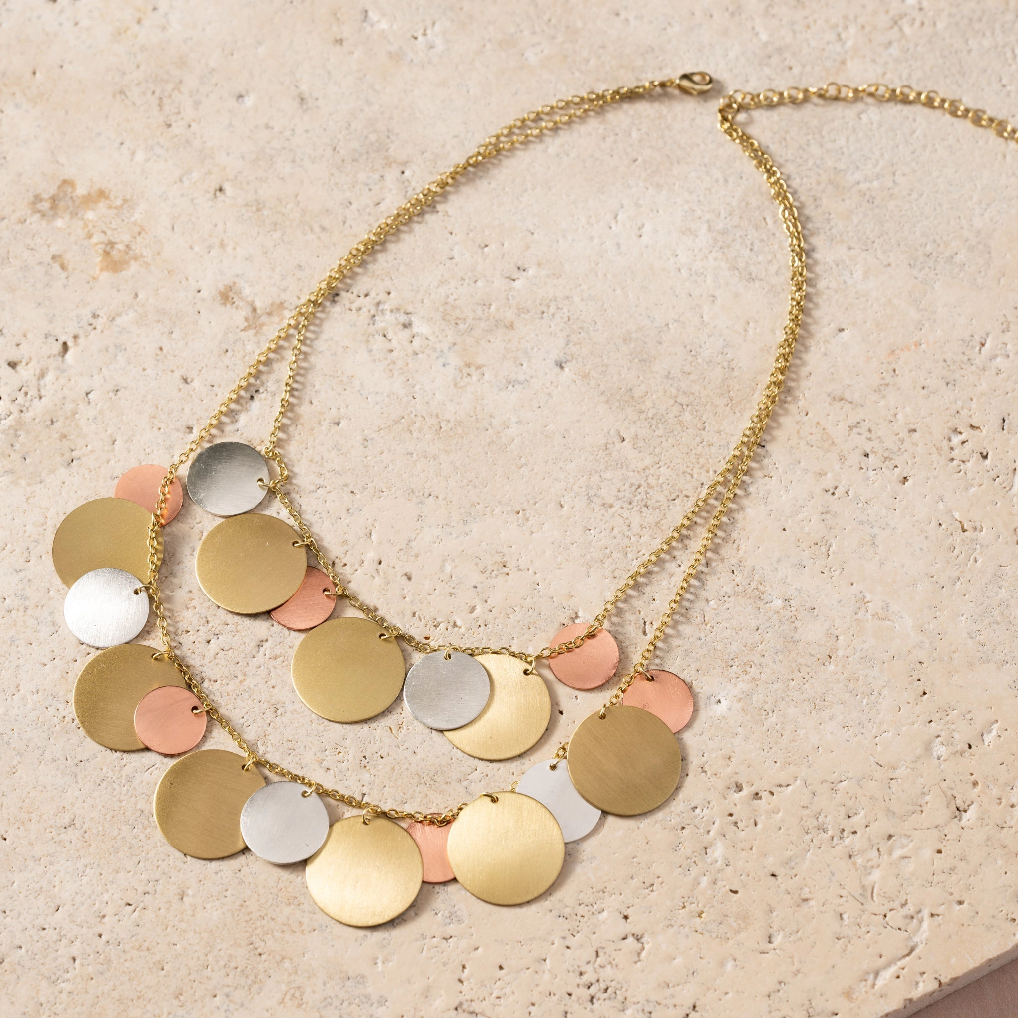 Ten Thousand Villages Jharana Layered Disc Necklace