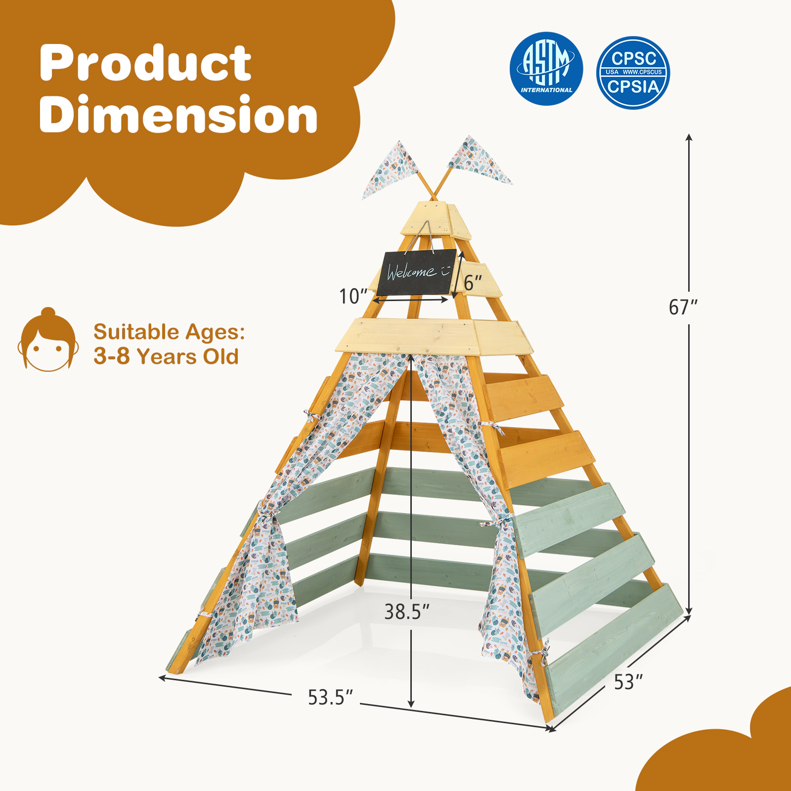 SUGIFT Triangle Hideaway Playhouse with Removable Chalkboard Ages 3-8 Multicolor