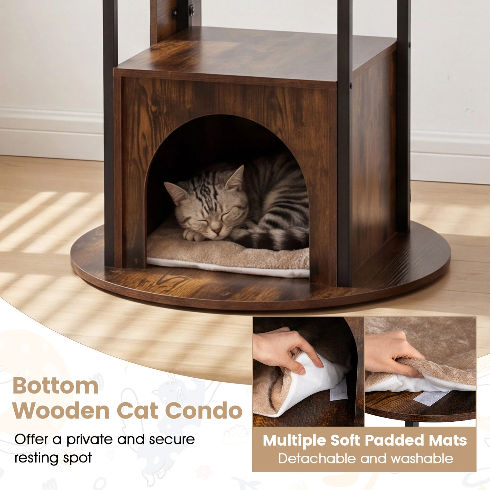SUGIFT 72-in Tall Multi-Level Cat Condo Tree with Top Perch Platforms 22-lb Capacity Rustic Brown
