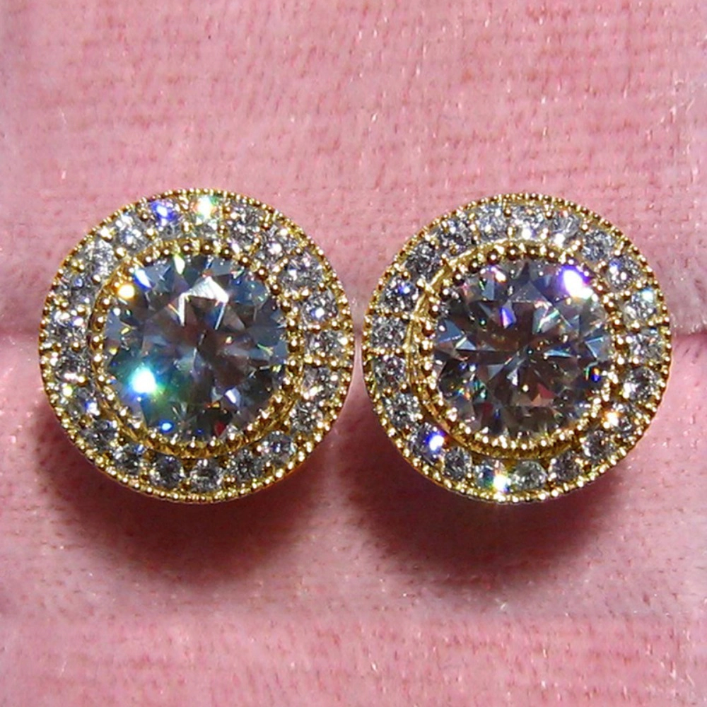 Wardrobe Whimsy Round Cut Double Halo Cubic Zirconia Stud Earrings Luxury Sparkling Formal Party Jewelry