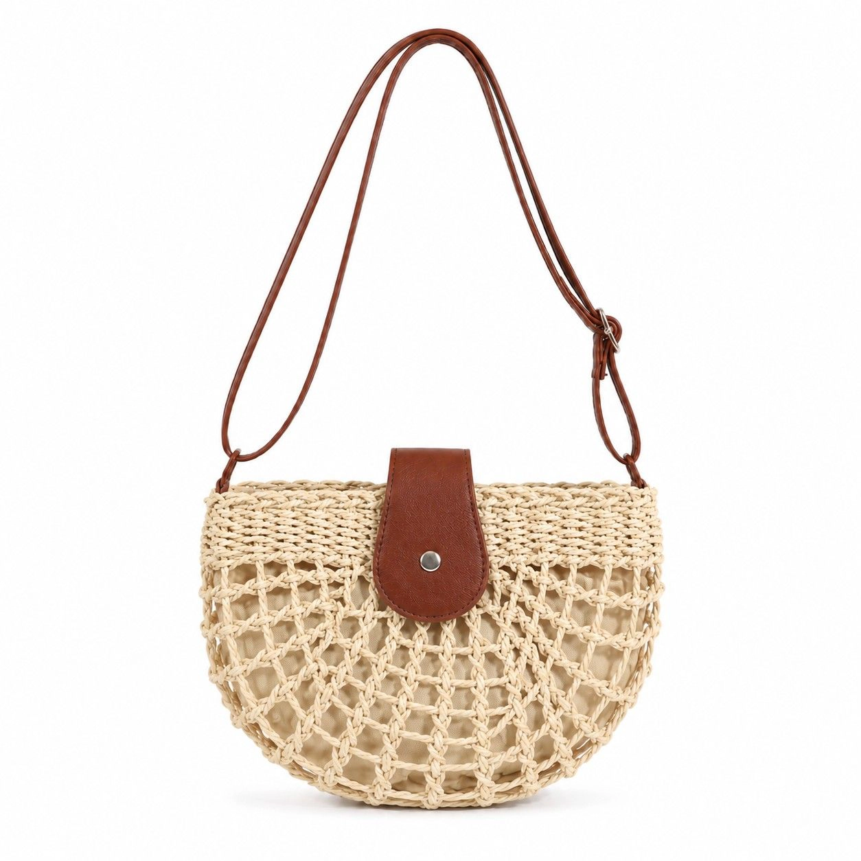 Alilang Women's Woven Straw Crescent Crossbody Handbag with Adjustable Shoulder Strap, Khaki