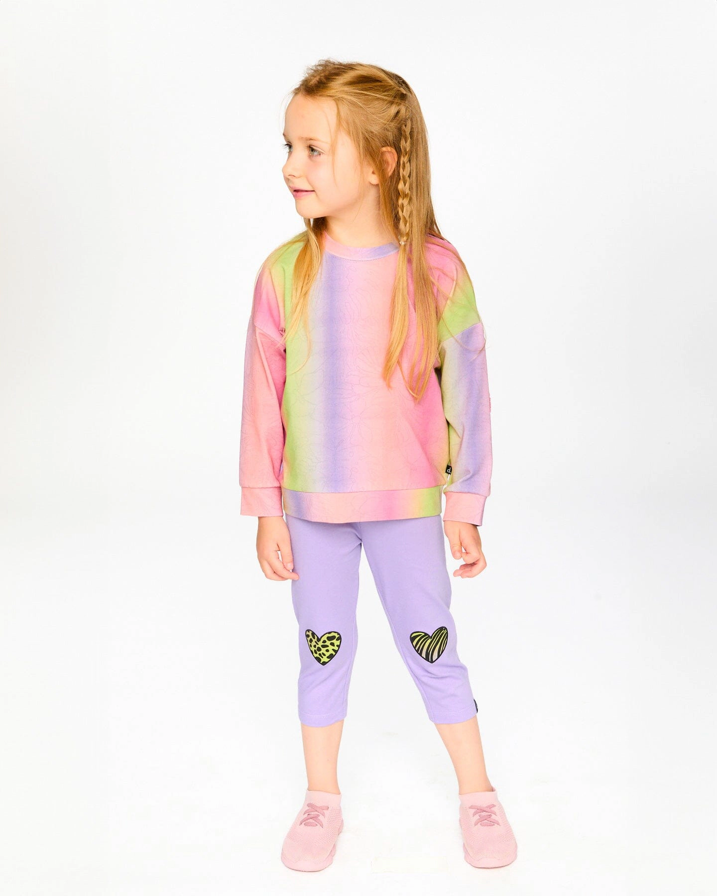 Deux par Deux Girls Organic Cotton Jersey Capri with Knee Screen Hearts Appliqués