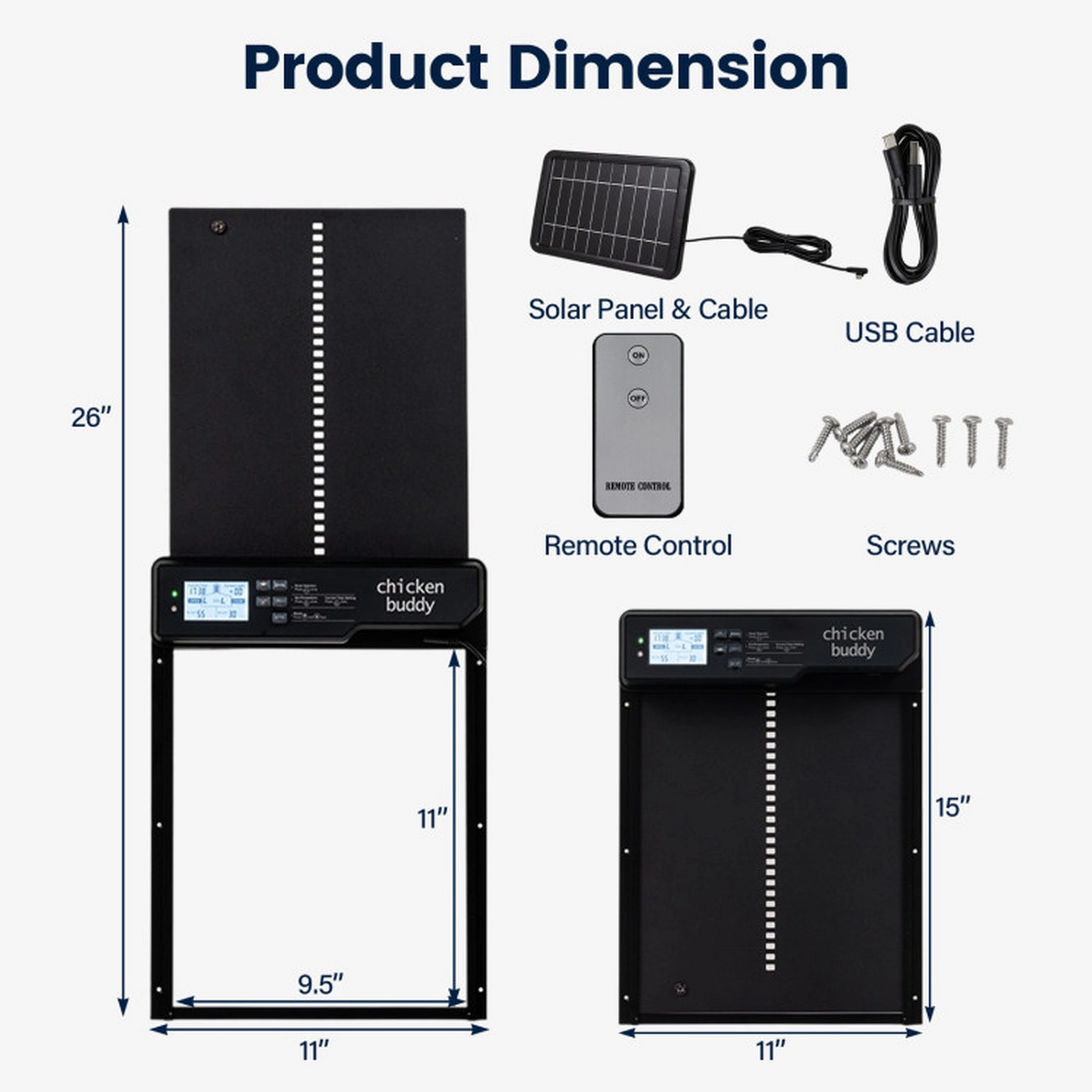 SUGIFT Solar Powered Automatic Chicken Coop Door with Remote Control and Light Sensor Timer Black