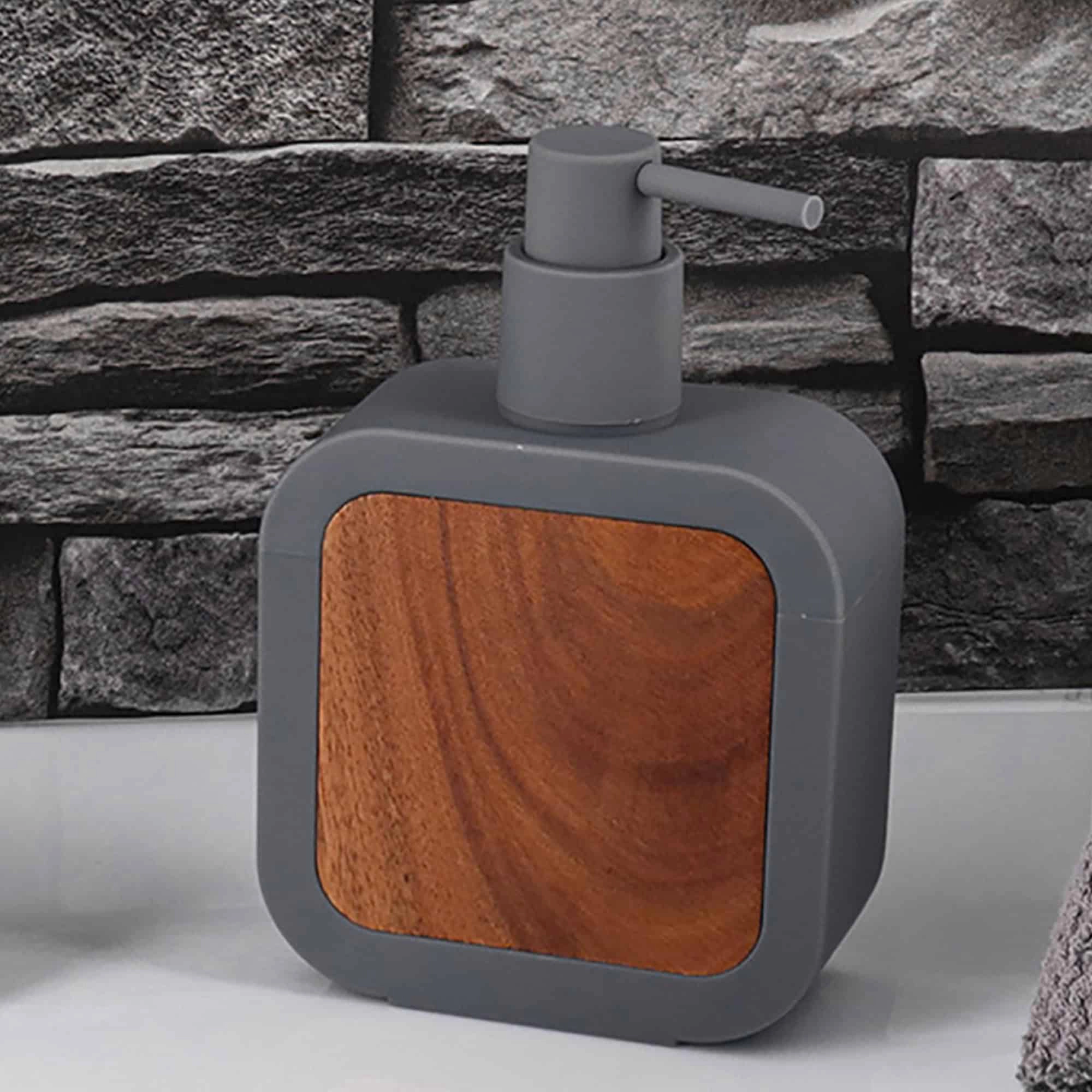 Evideco French Home Goods Urban Rubber-Coated Soap Dispenser with Wood Cap, 12 fl oz