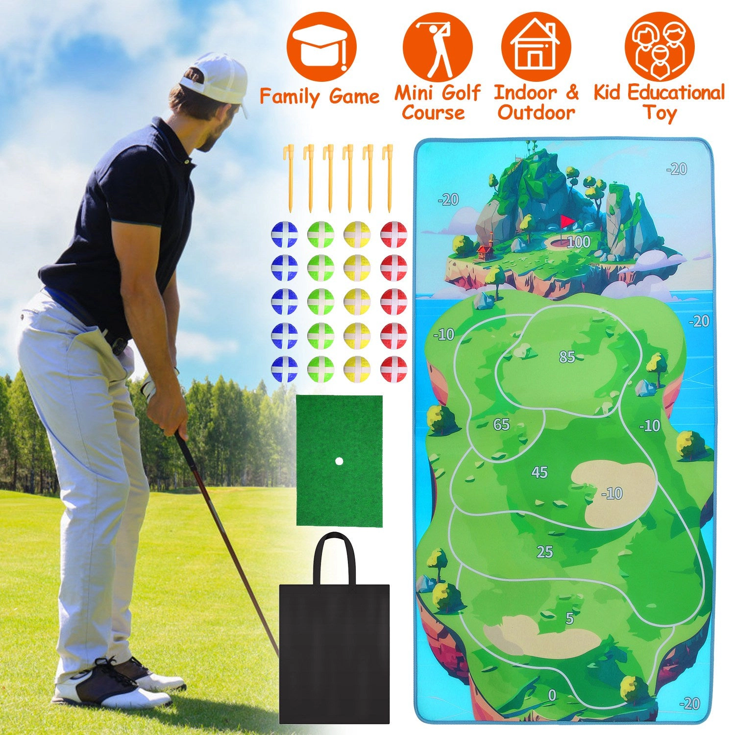 GBruno Indoor Outdoor Golf Practice Mat Game Set