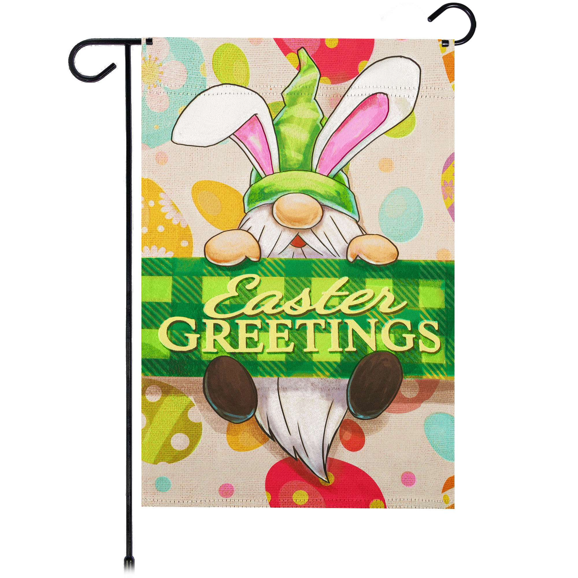 G128 Happy Easter Gnome Garden Flag 12x18 In Double-Sided Spring Yard Decoration